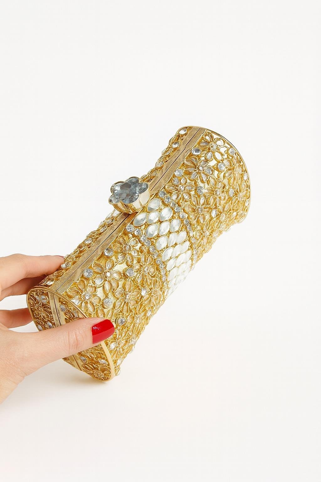 Gracele Kristal Çanta Gold - Taşlı Çanta