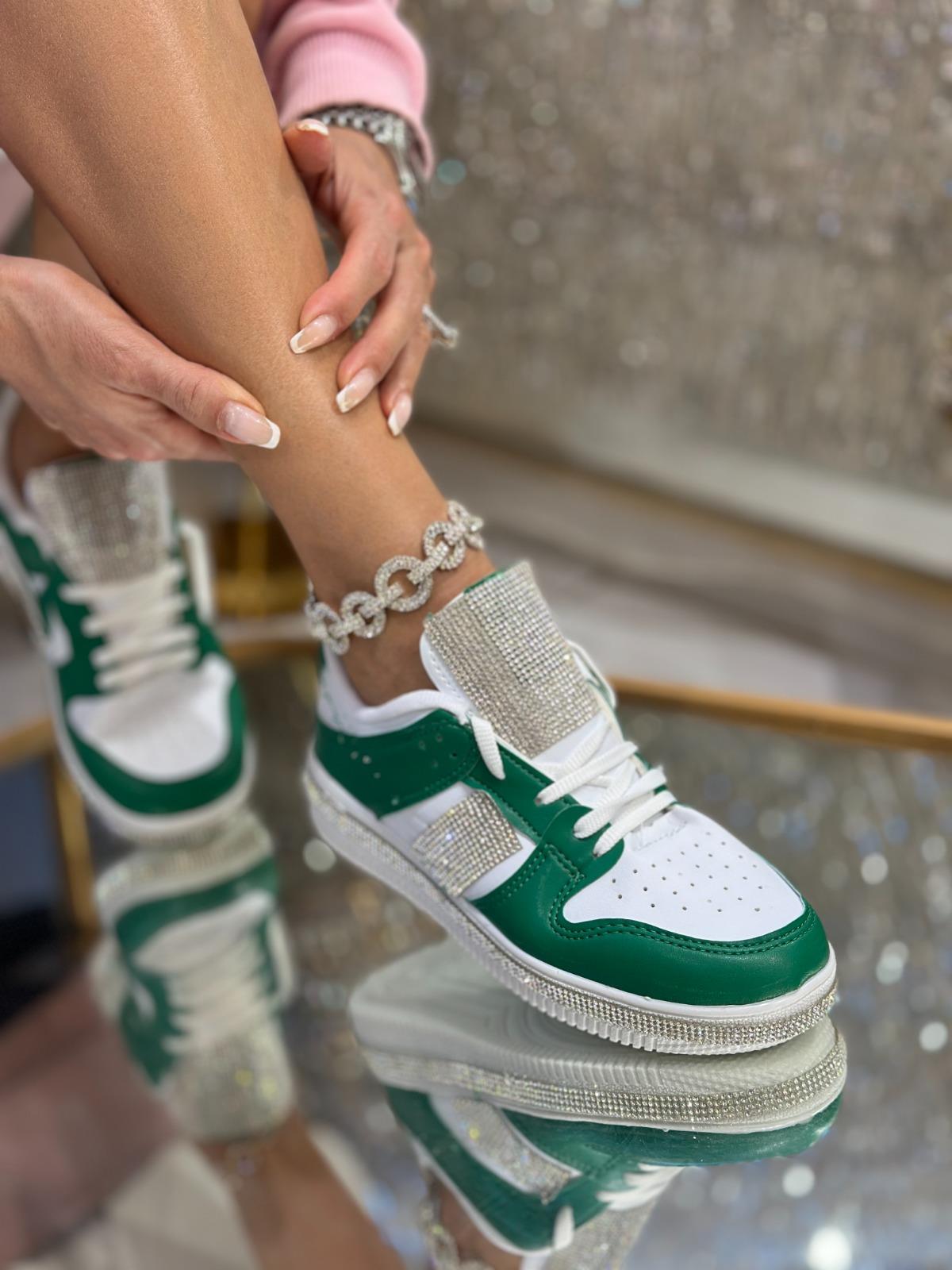 Green Kristal Taşlı Özel Tasarım Spor Ayakkabı Yeşil - KADIN AYAKKABI