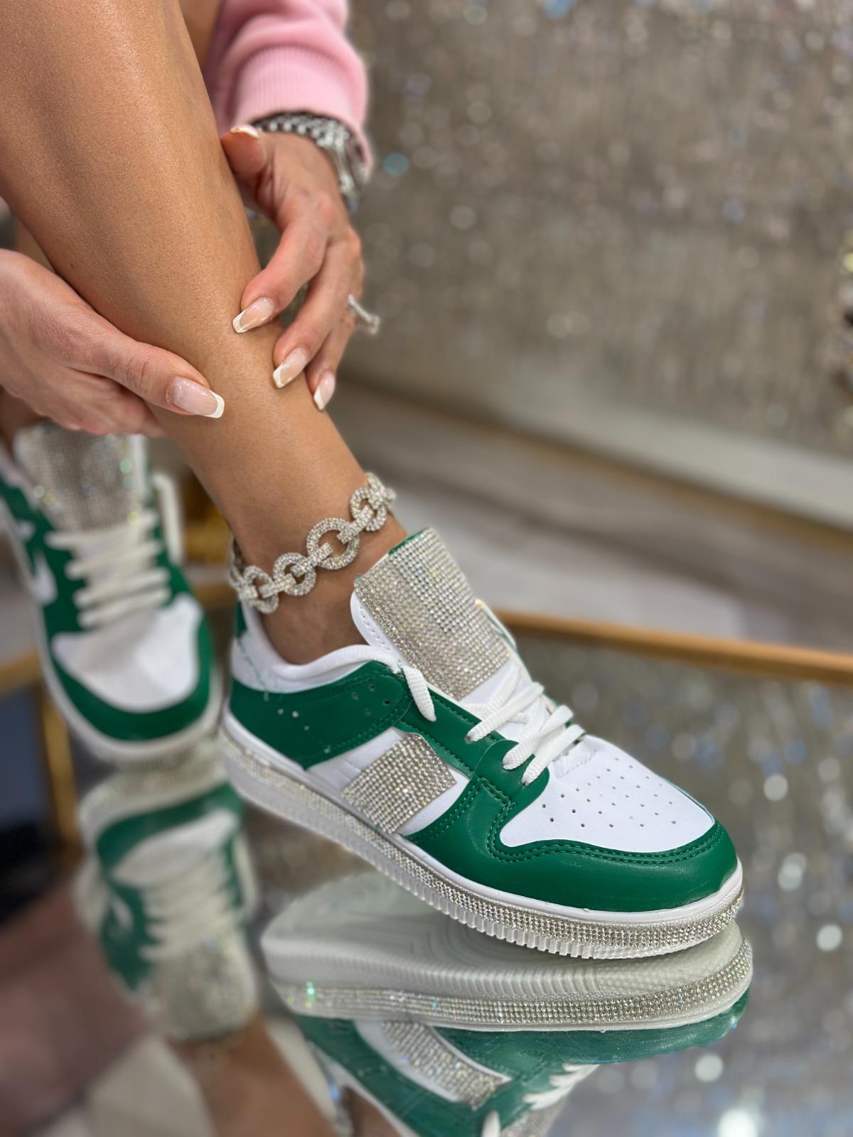 Green Kristal Taşlı Özel Tasarım Spor Ayakkabı Yeşil - KADIN AYAKKABI