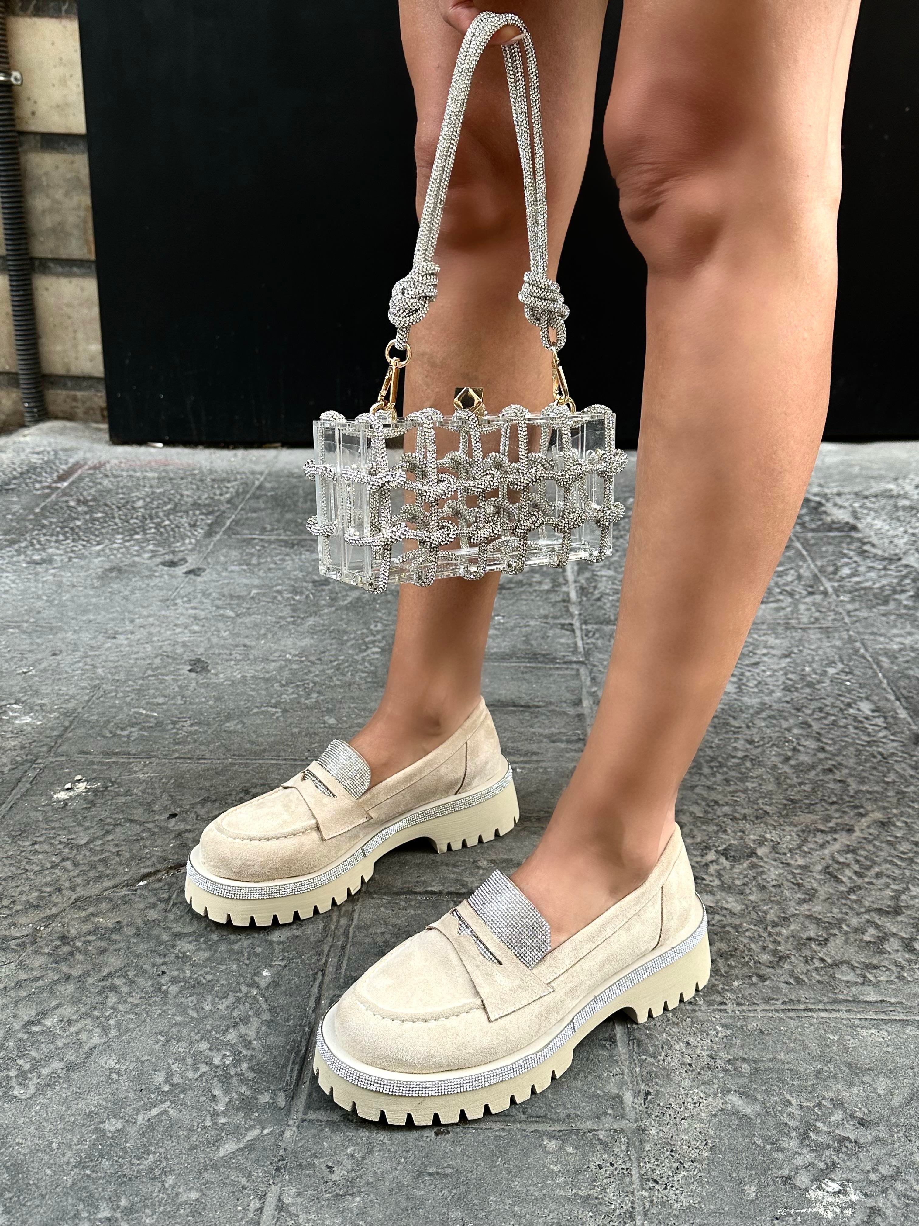 Gwen Taşlı Loafer Bej - KADIN AYAKKABI