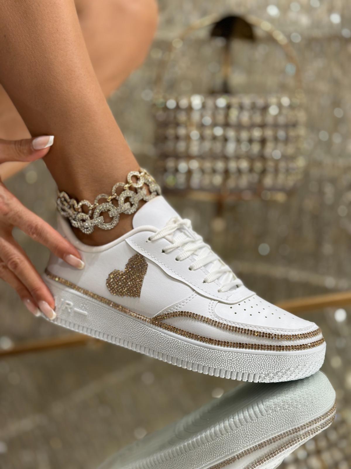 Heart Plus Kristal Taşlı Spor Ayakkabı Beyaz - WOMAN SHOES