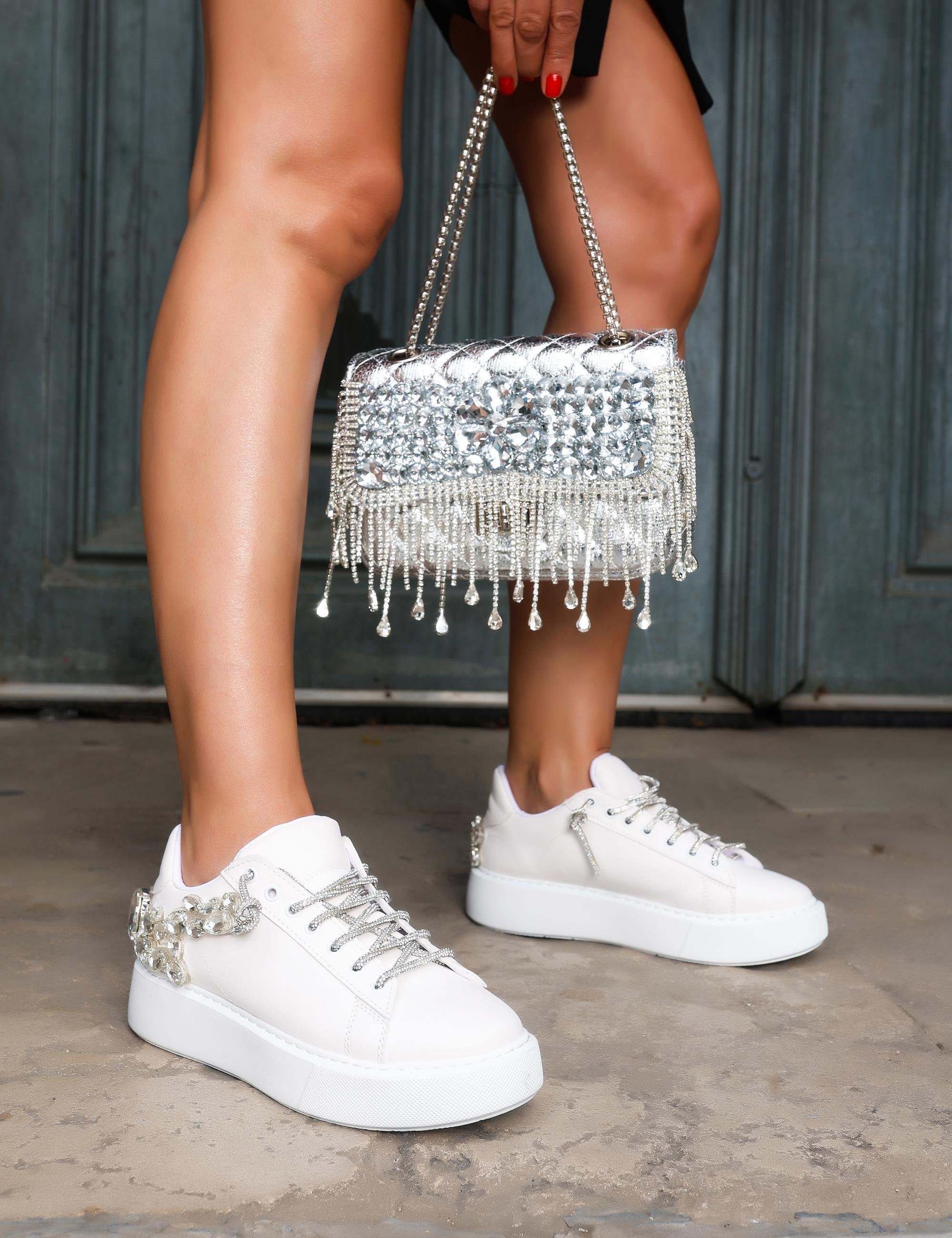Henna Kristal Taşlı Sneaker Beyaz - Spor Ayakkabı