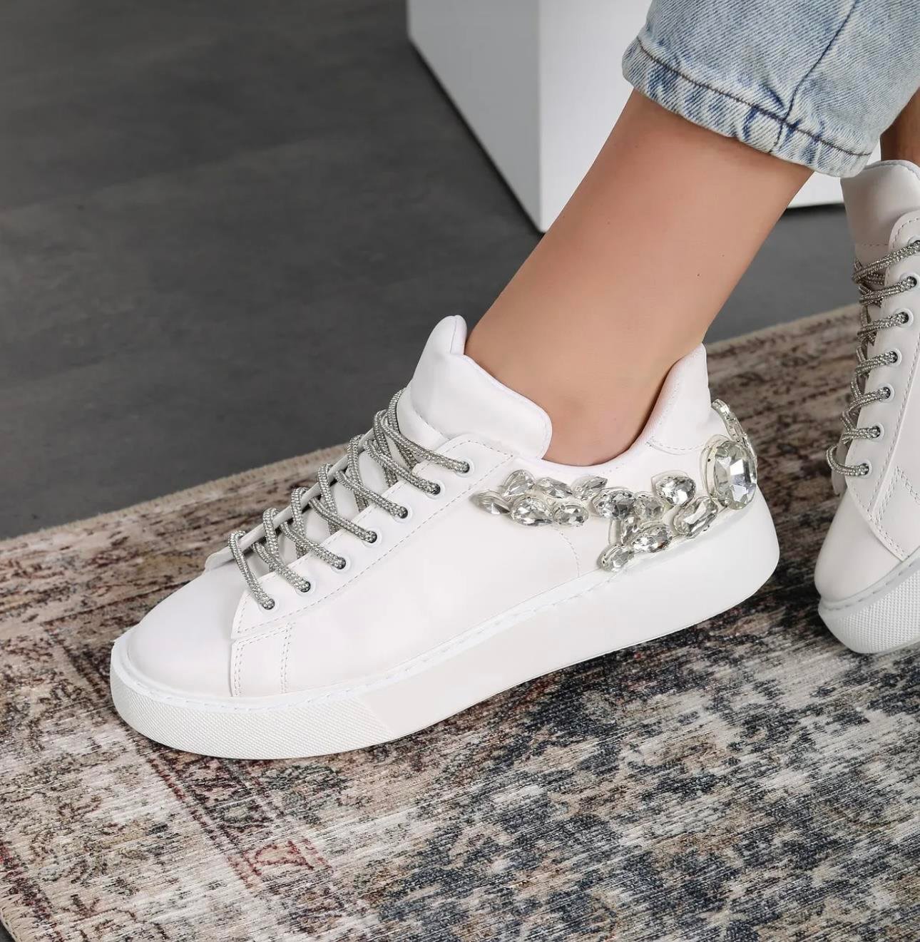 Henna Kristal Taşlı Sneaker Beyaz - Spor Ayakkabı