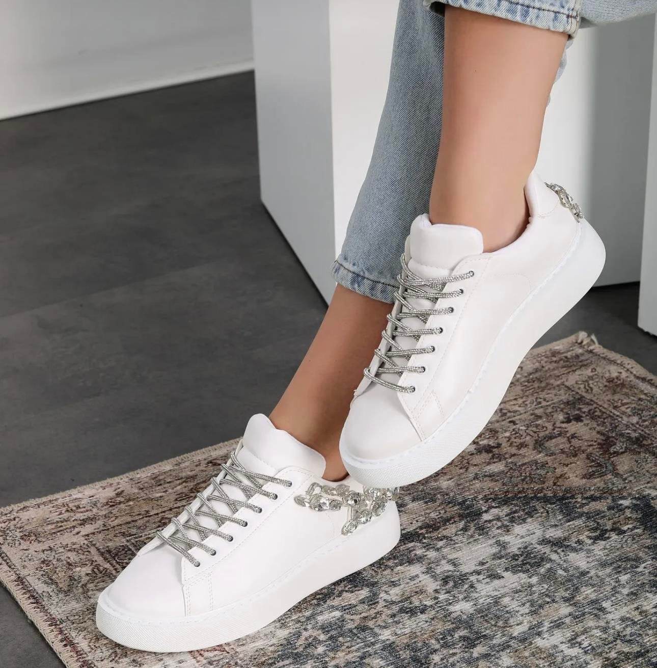 Henna Kristal Taşlı Sneaker Beyaz - Spor Ayakkabı