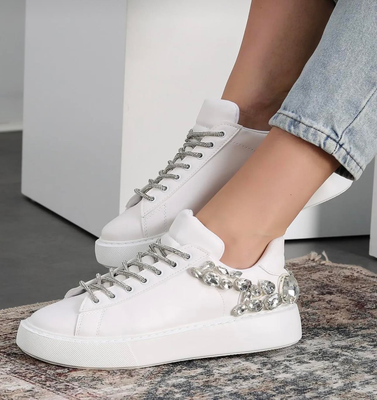 Henna Kristal Taşlı Sneaker Beyaz - Spor Ayakkabı