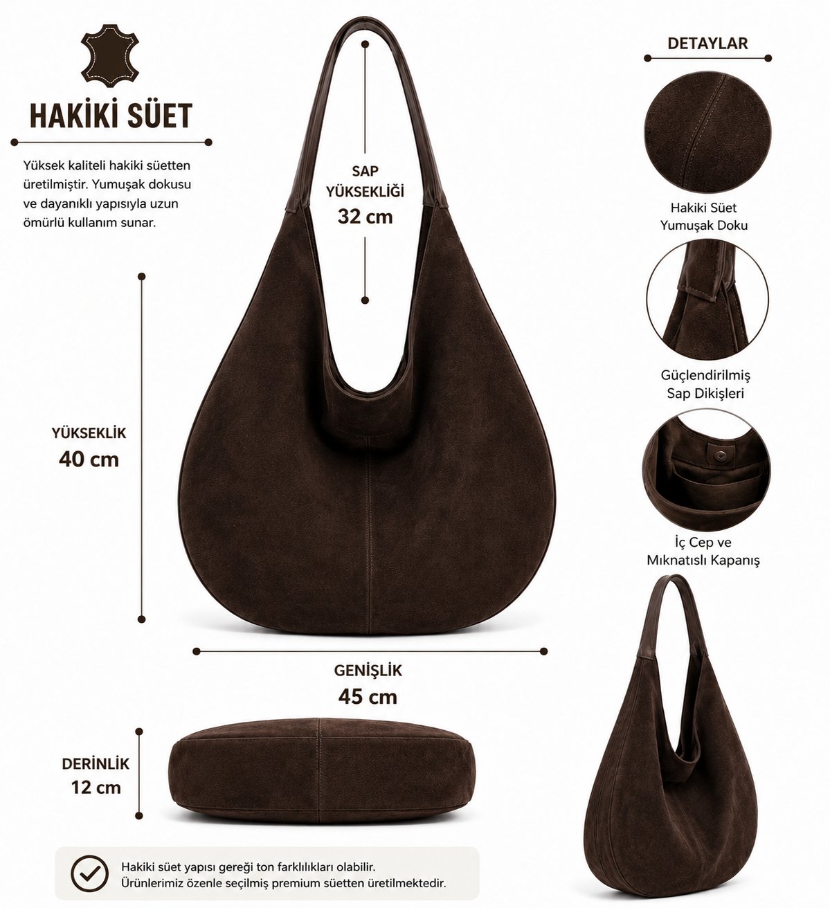 Hobo Hakiki Süet Çanta Koyu Kahve - Çanta