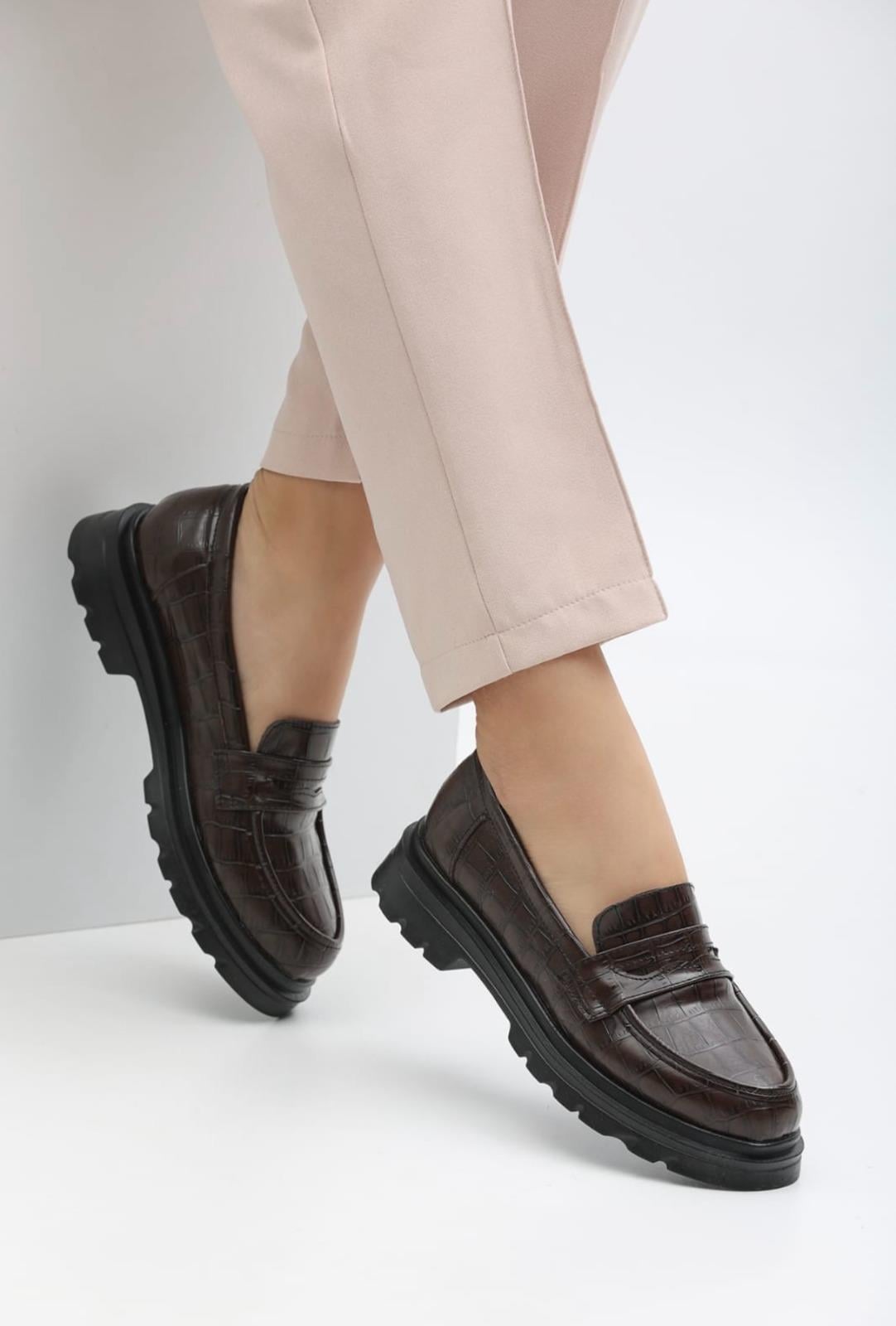Honni Kroko Loafer Kahverengi - KADIN AYAKKABI