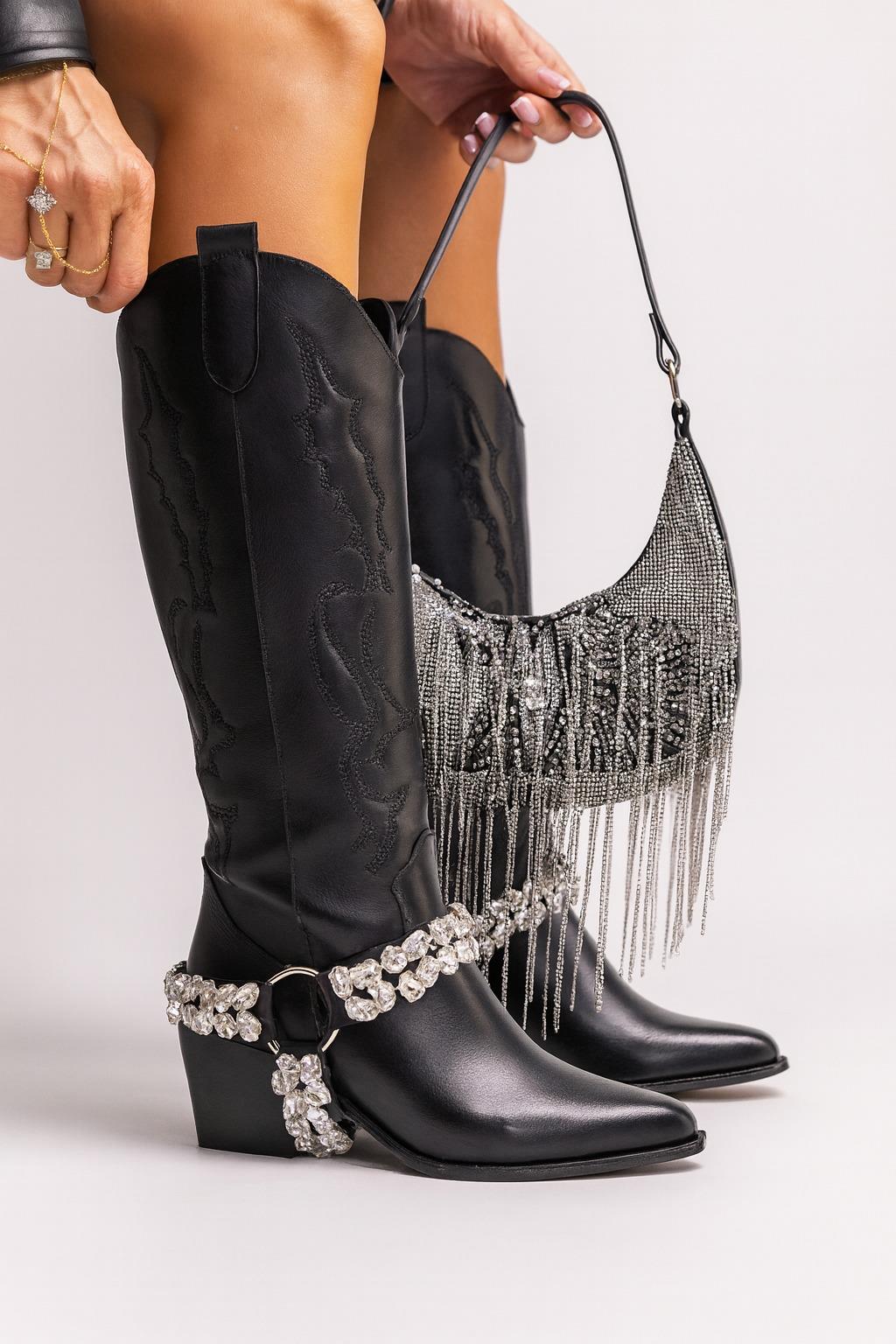 Horse Rider Özel Tasarım Kovboy Çizme Siyah - Cowboy Çizme