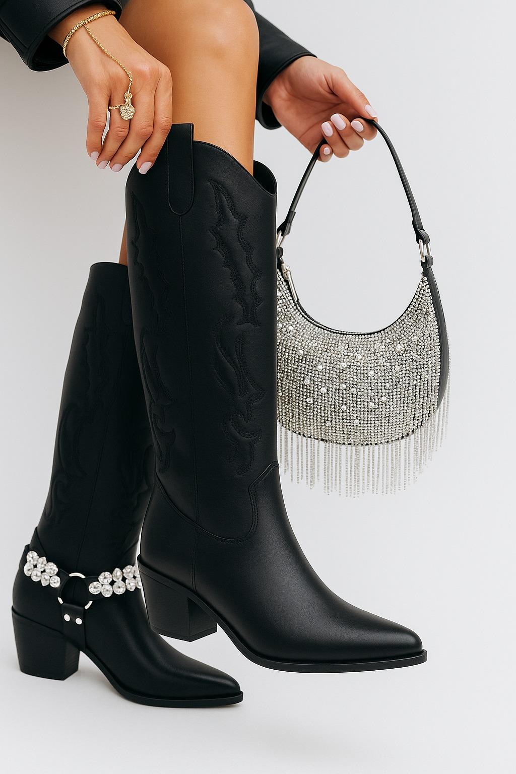 Horse Rider Özel Tasarım Kovboy Çizme Siyah - Cowboy Çizme