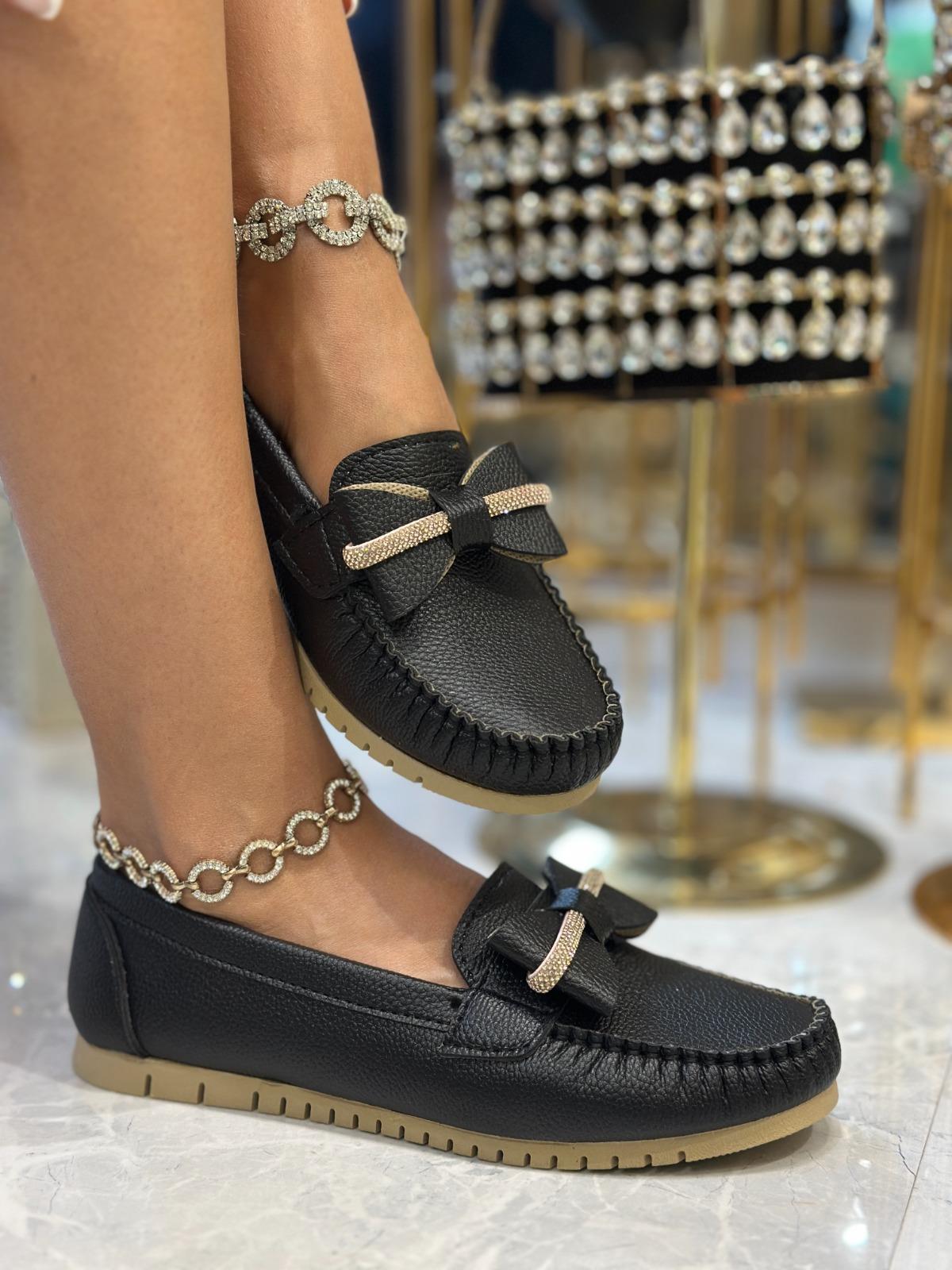 Hufy Kristal Taşlı Babet Siyah - WOMAN SHOES