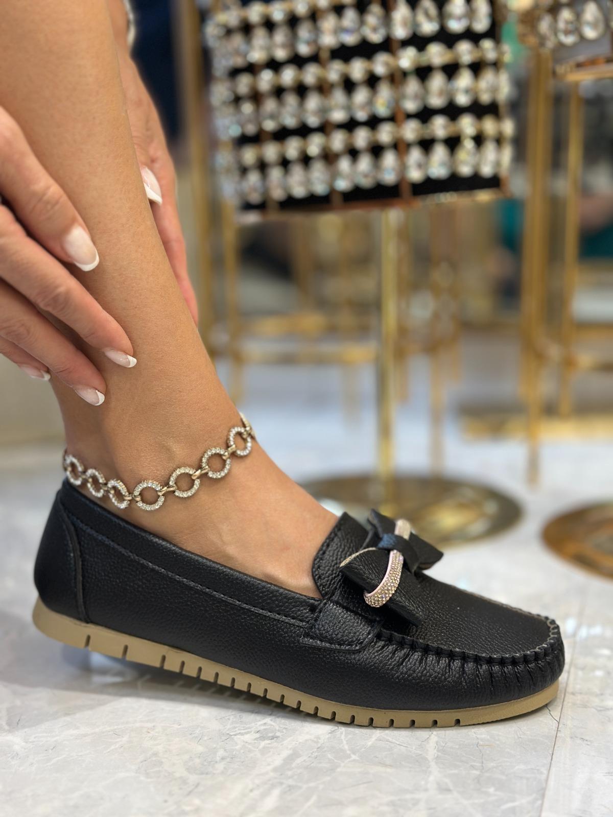 Hufy Kristal Taşlı Babet Siyah - WOMAN SHOES