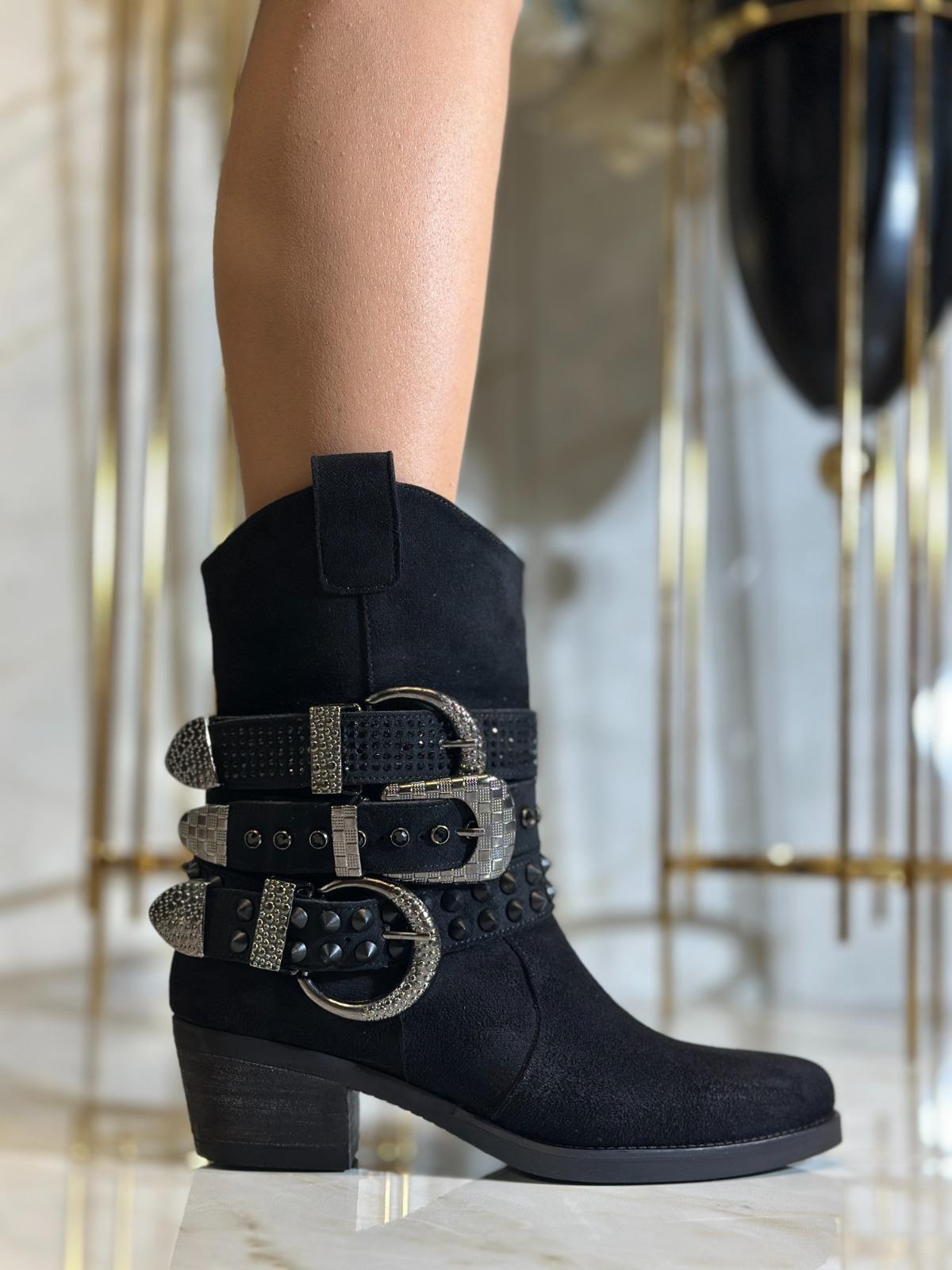 Huma Hakiki Süet Deri Bot Siyah - KADIN AYAKKABI