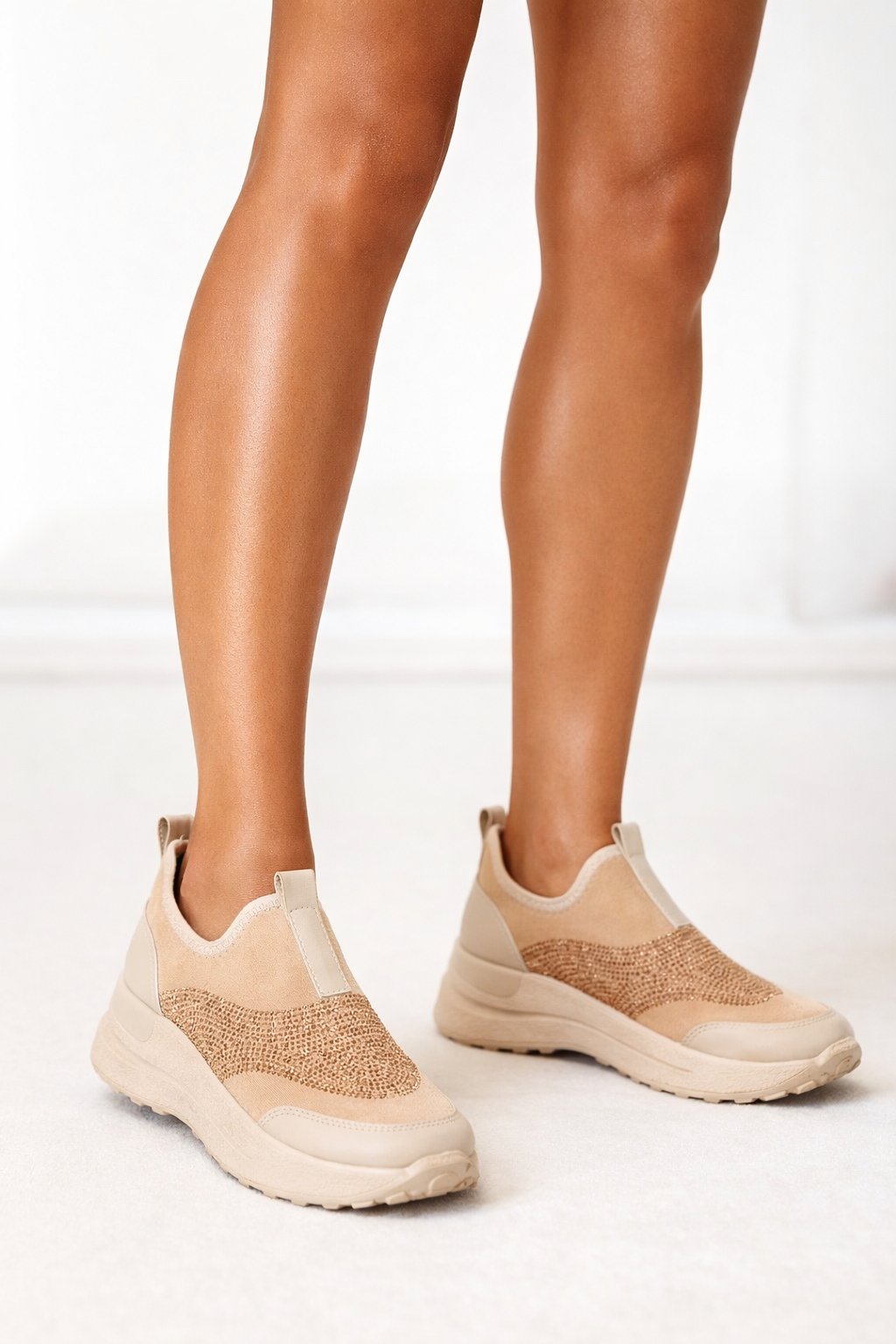 Ilare Kristal Taşlı Spor Ayakkabı Vizon - Spor Ayakkabı