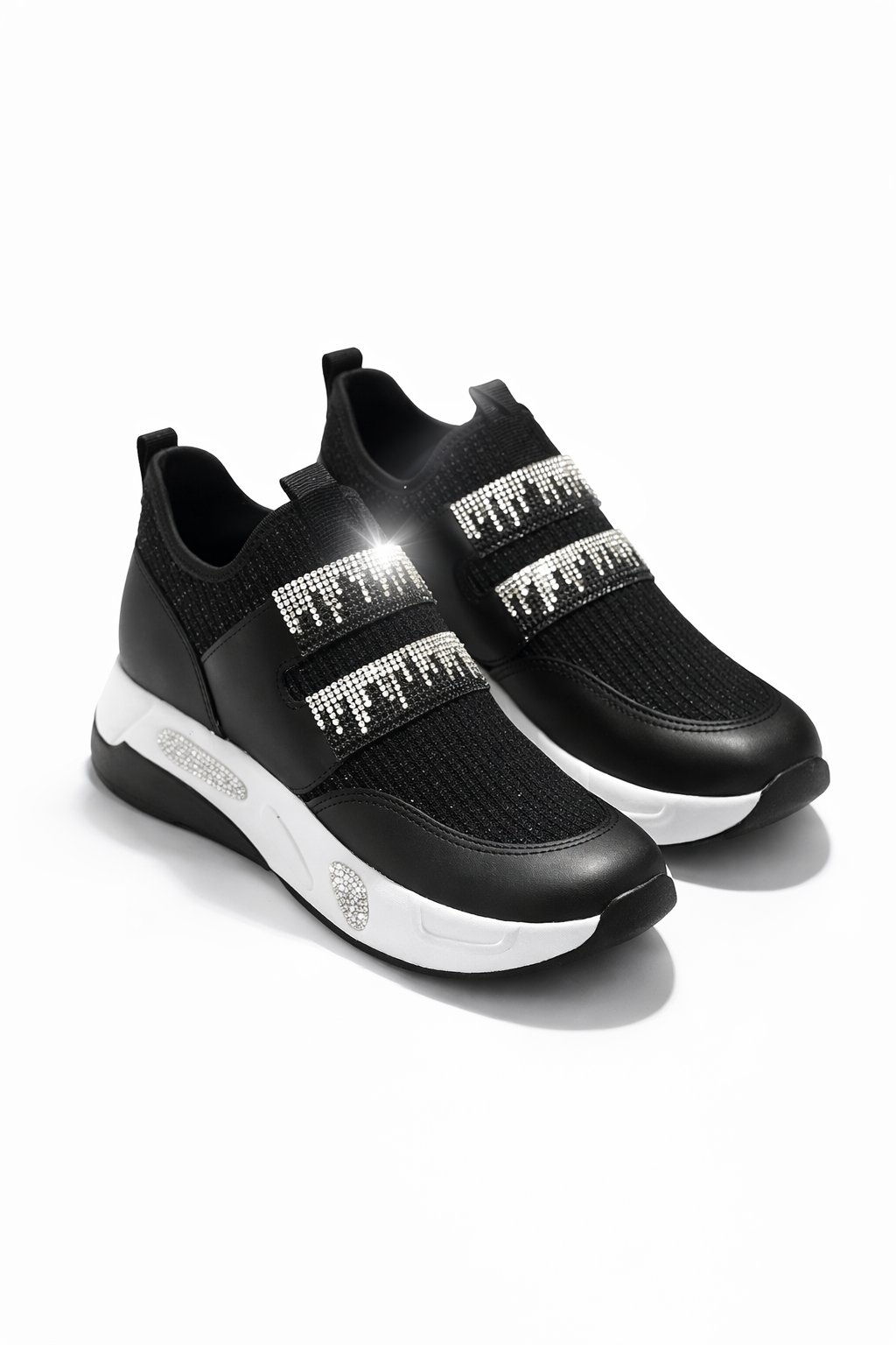 Iveko Kristal Taşlı Triko Spor Ayakkabı Siyah - Spor Ayakkabı