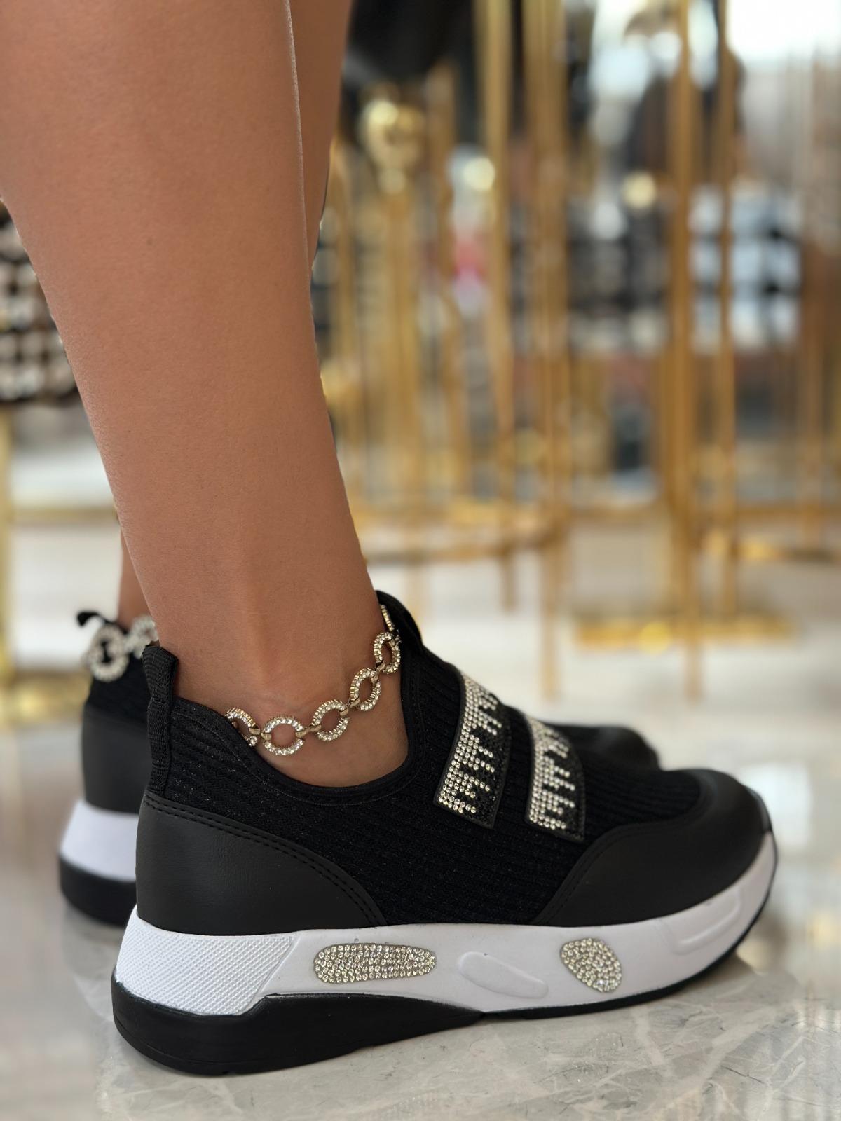 Iveko Kristal Taşlı Triko Spor Ayakkabı Siyah - WOMAN SHOES