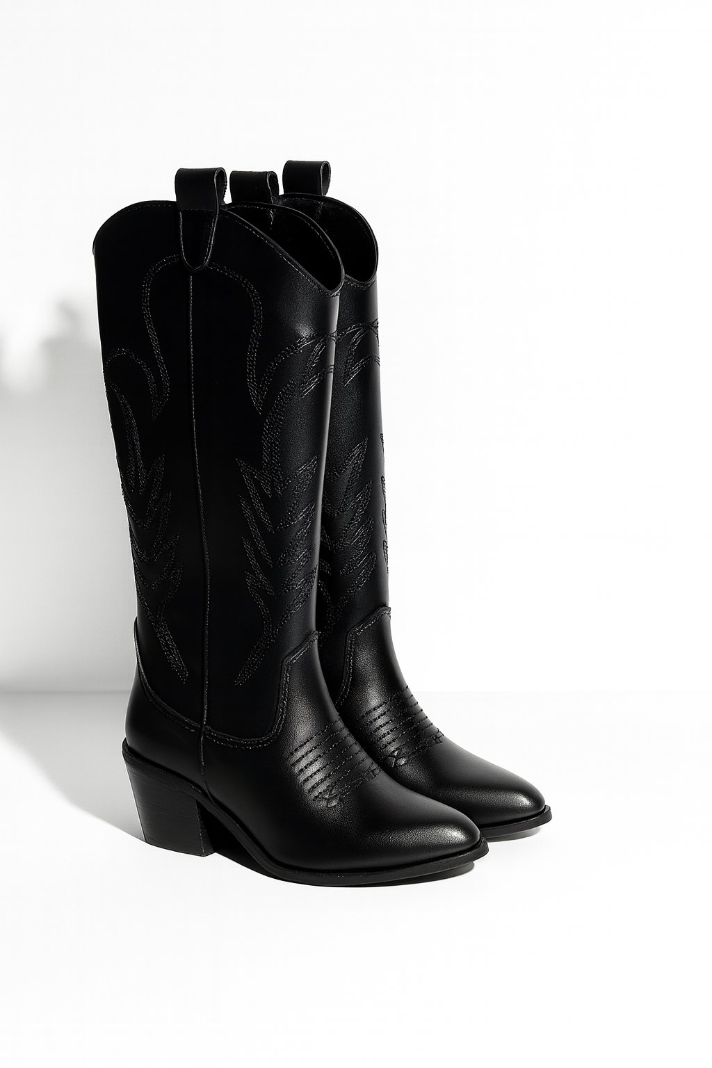 Ives Black Patterned Cowboy Long Boot Black - Cowboy Çizme