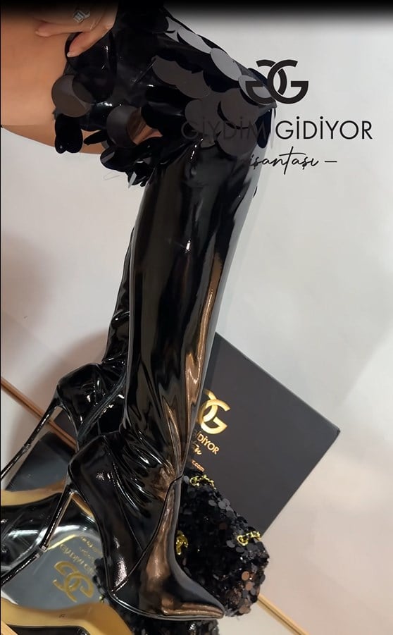 James Knee-High Long Boot Black Patent - Özel Tasarım Çizme