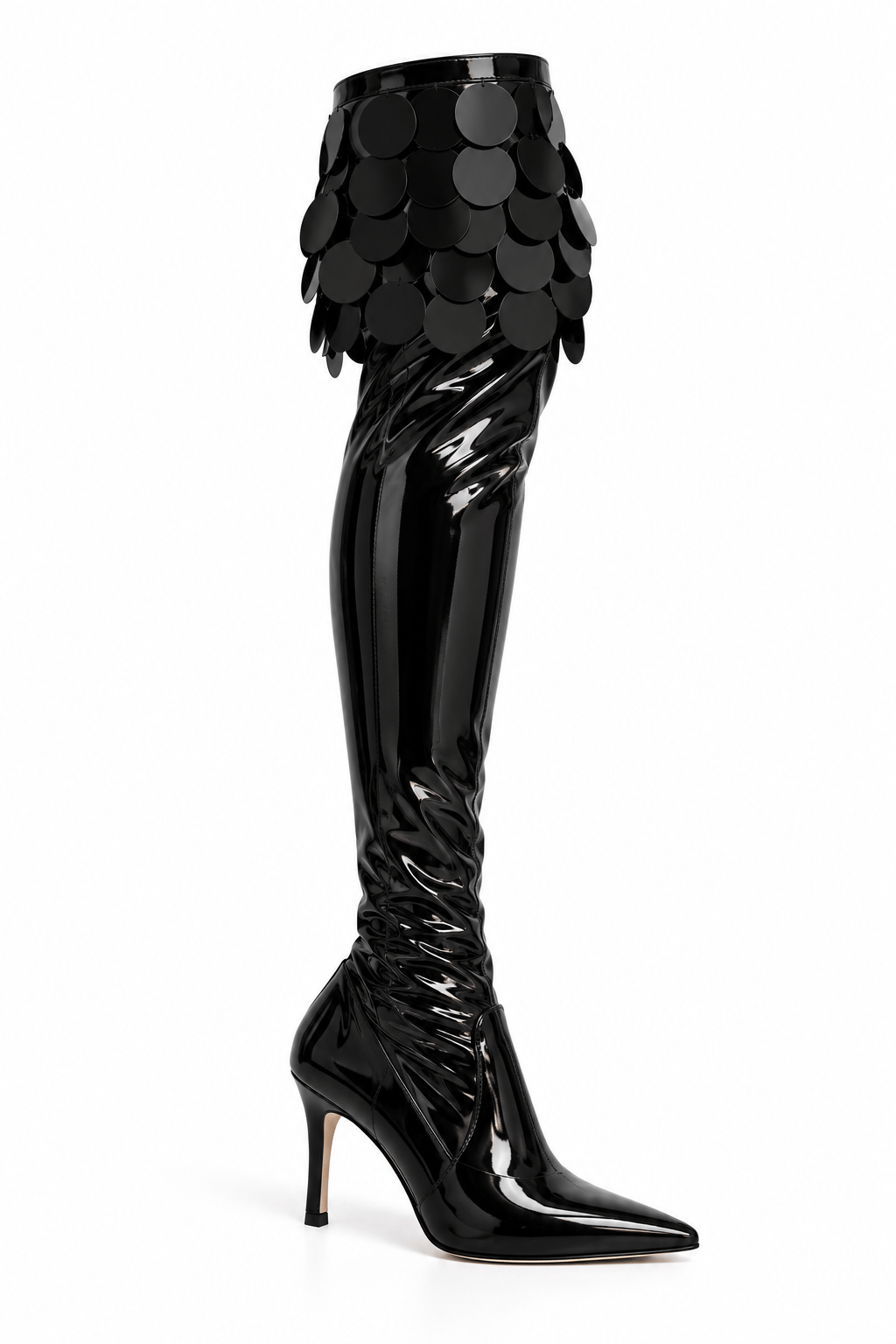 James Knee-High Long Boot Black Patent - Özel Tasarım Çizme