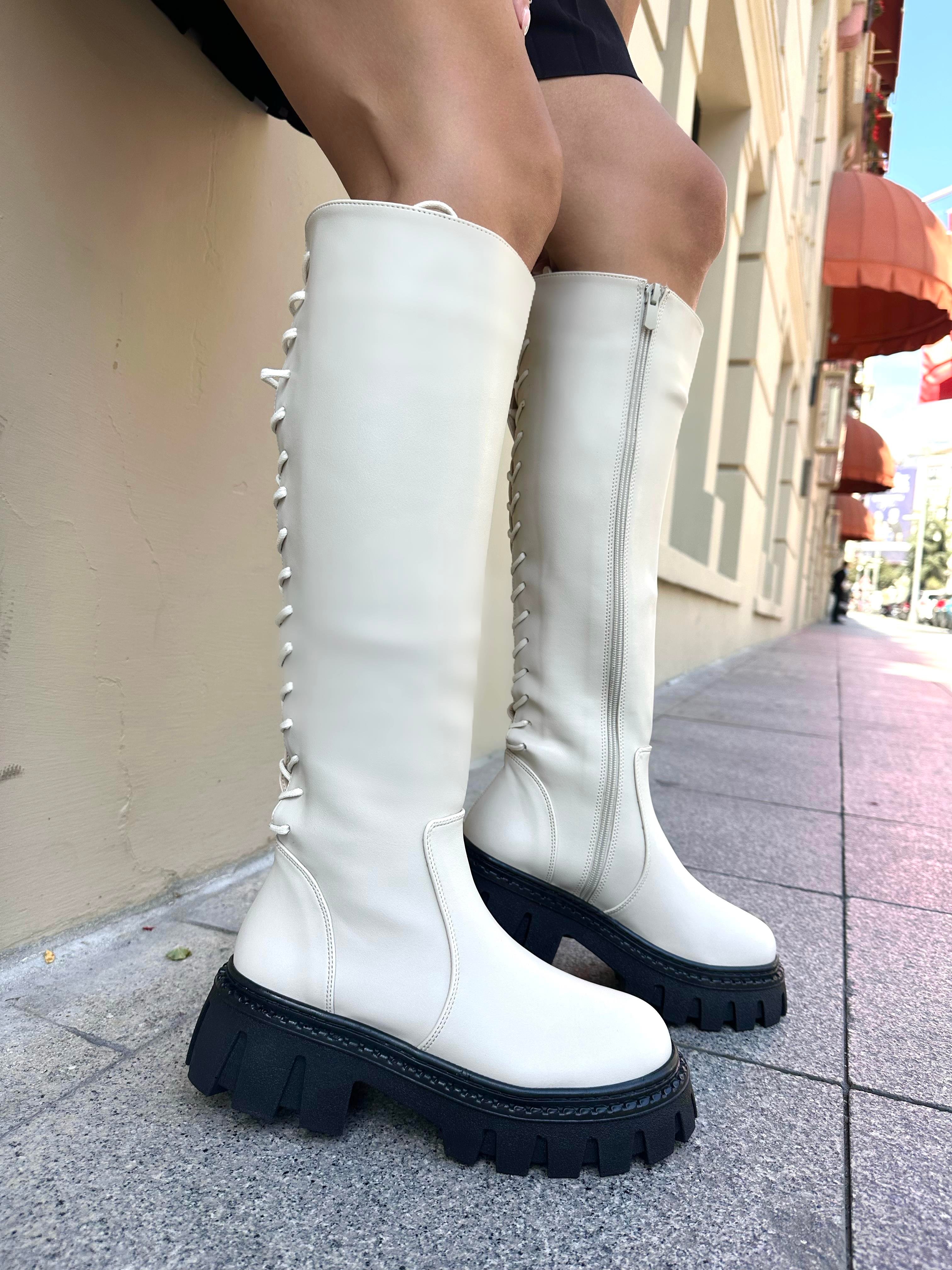 Jenna Deri Çizme Beyaz - WOMAN SHOES