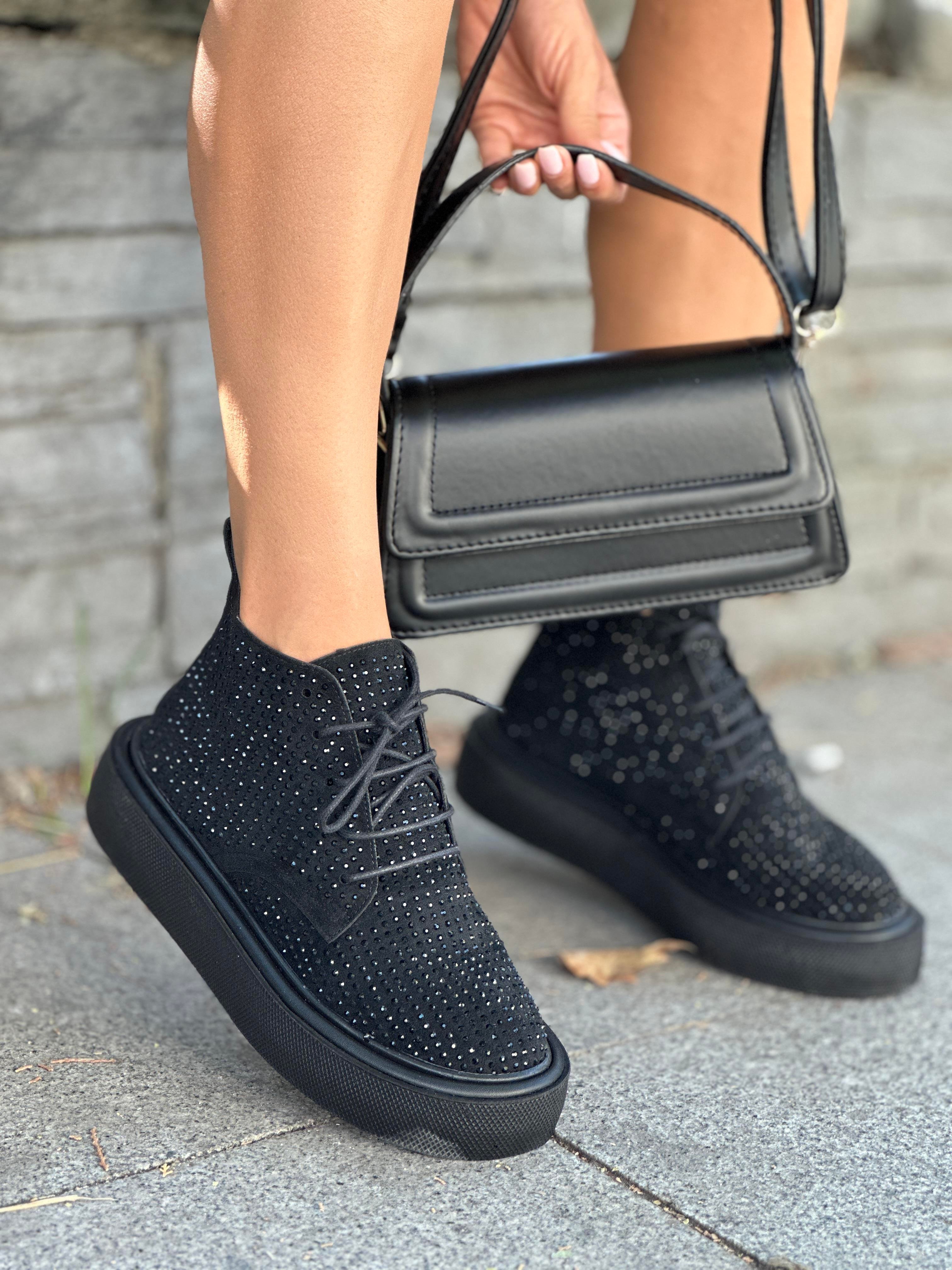 Kalde Taşlı Bot Siyah - BOT