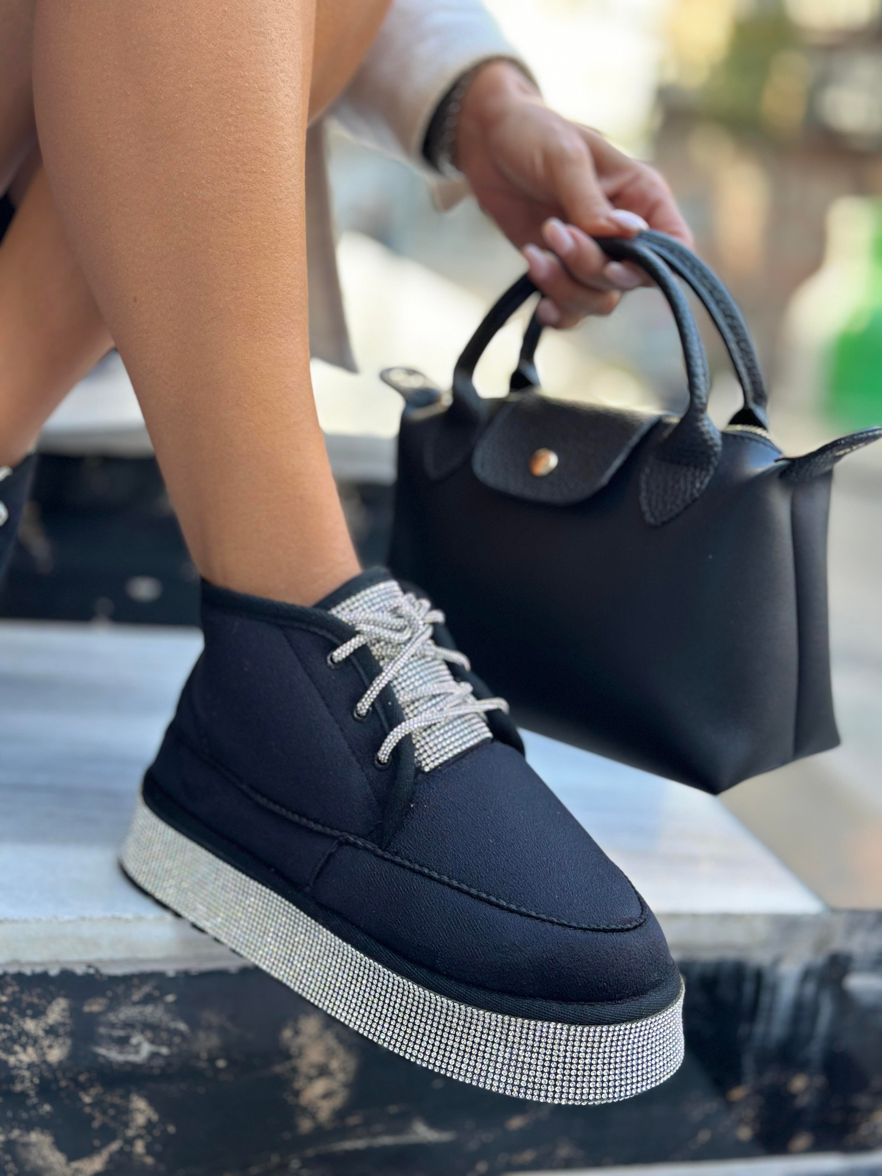 Kamba Kristal Taşlı Bot Siyah - ANKLE BOOTS