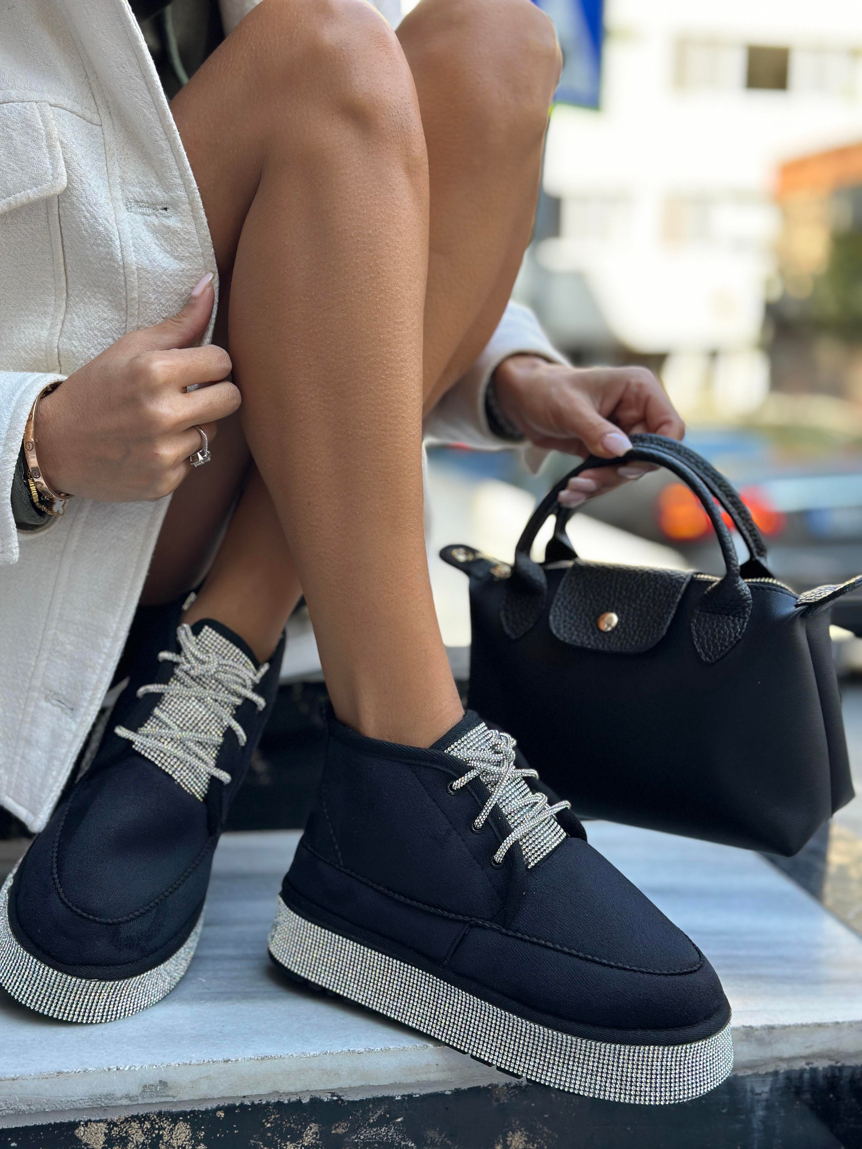 Kamba Kristal Taşlı Bot Siyah - ANKLE BOOTS