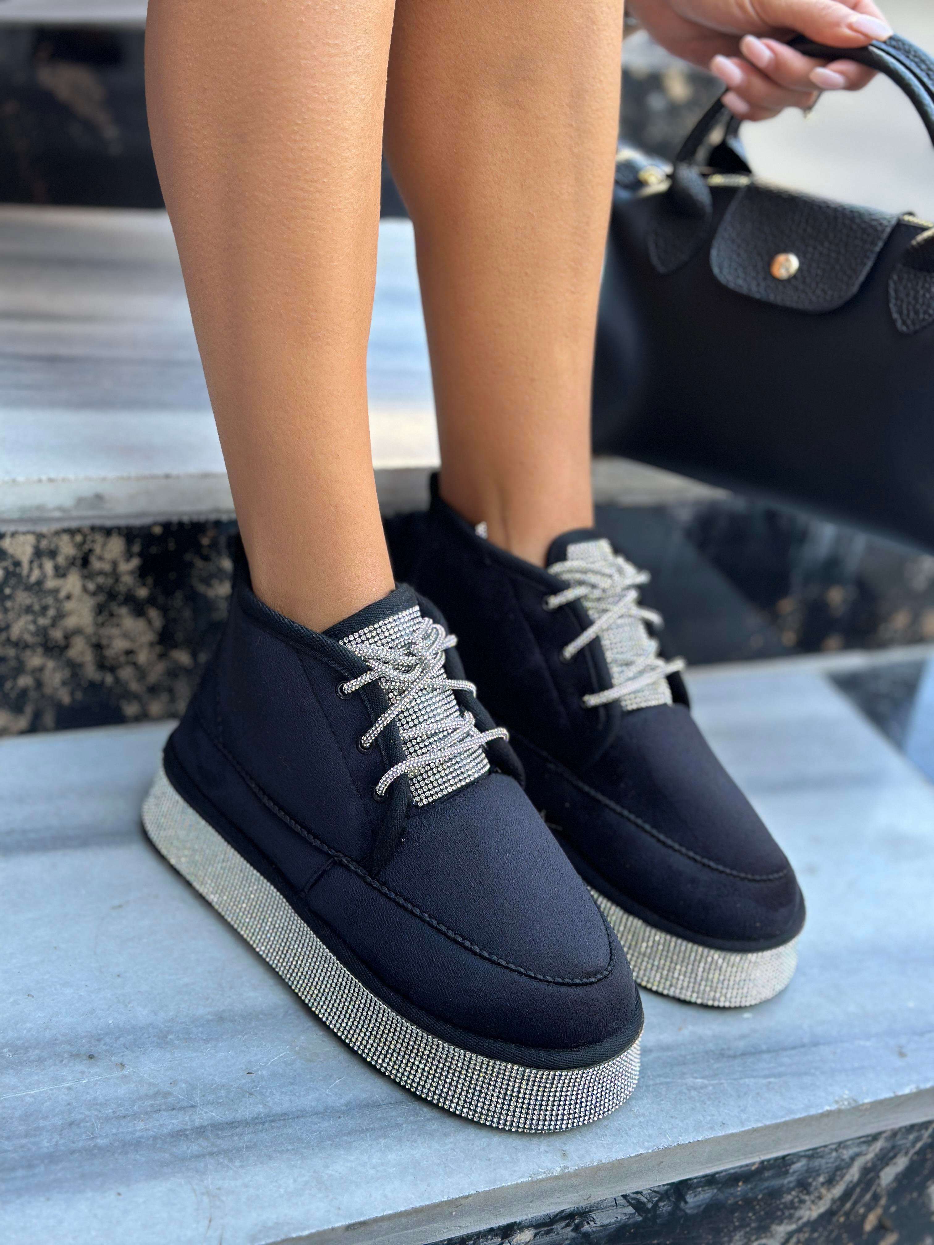 Kamba Kristal Taşlı Bot Siyah - ANKLE BOOTS