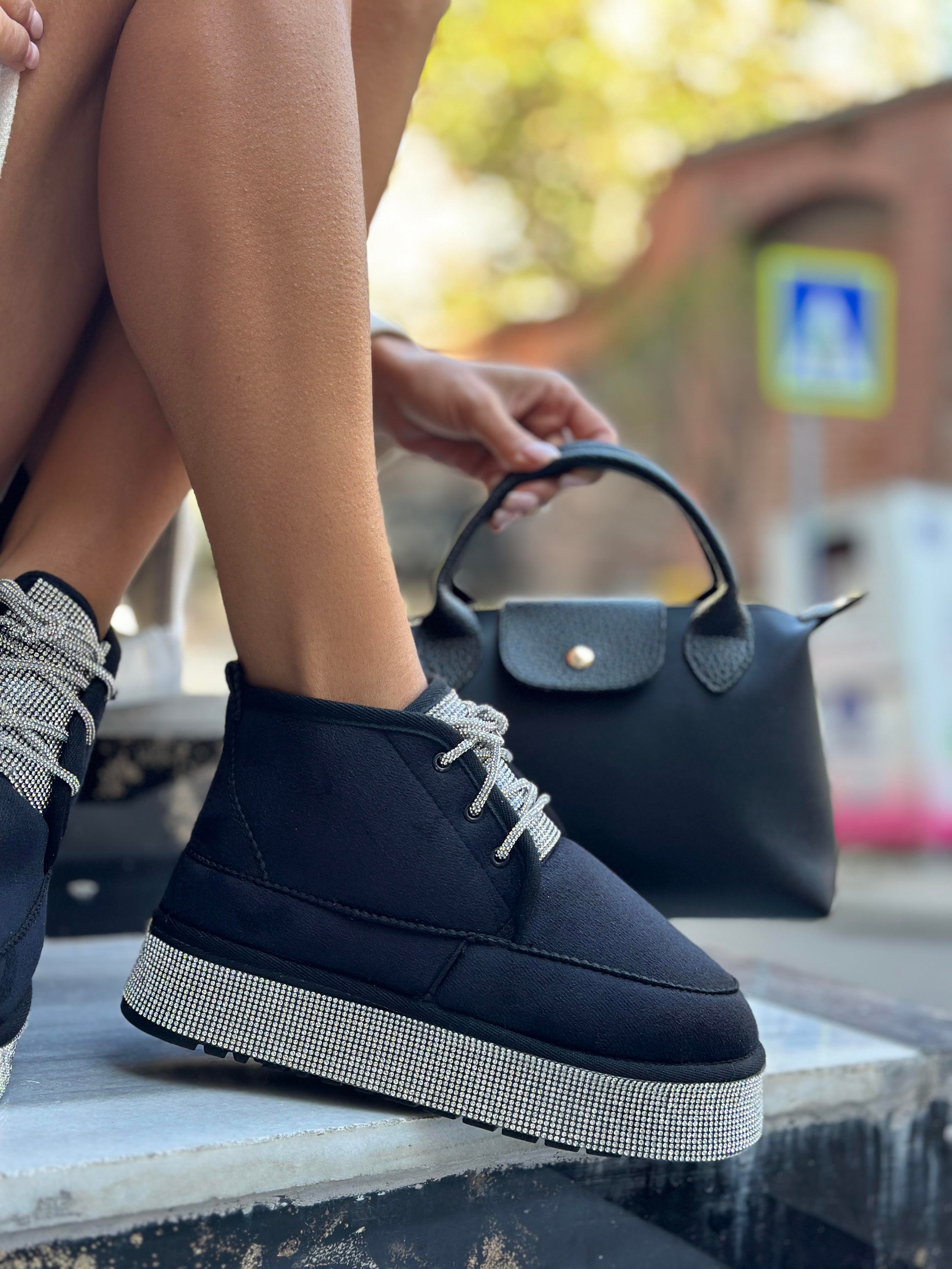 Kamba Kristal Taşlı Bot Siyah - ANKLE BOOTS