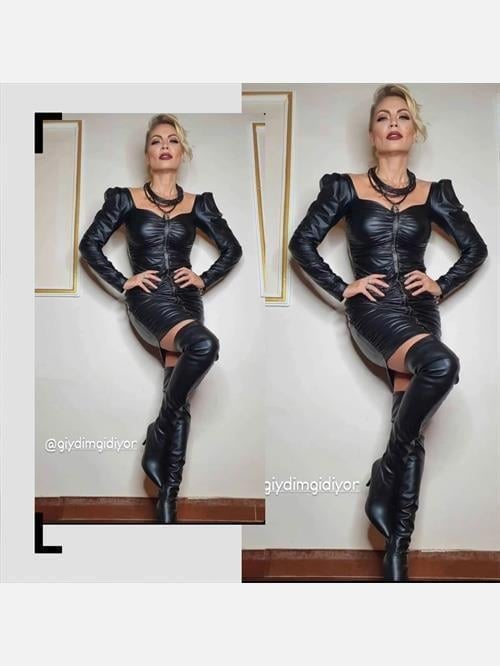 Kelly Dizüstü Deri Çizme Siyah Seray Sever - Topuklu Çizme