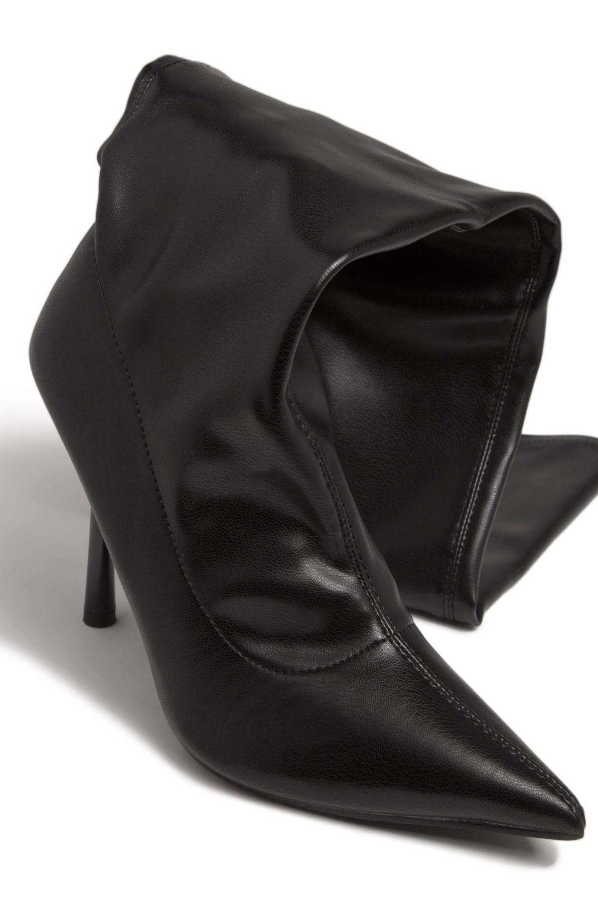 Kelly Dizüstü Deri Çizme Siyah Seray Sever - Topuklu Çizme