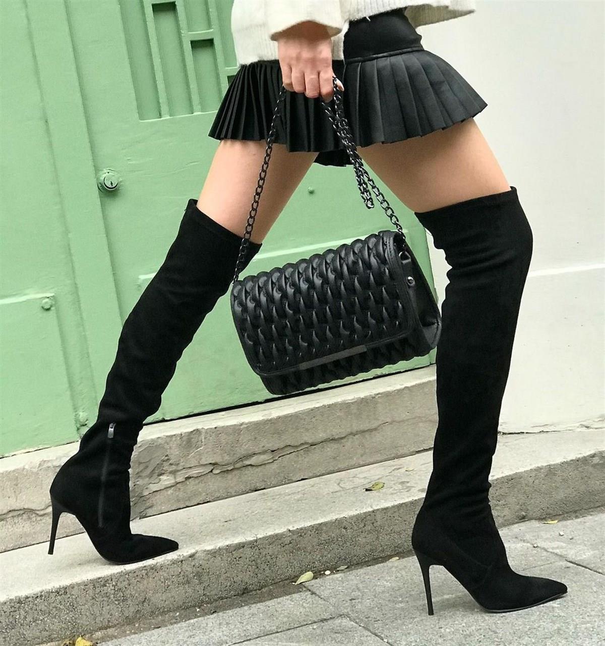 Kelly Suede Long Boot Black - Topuklu Çizme