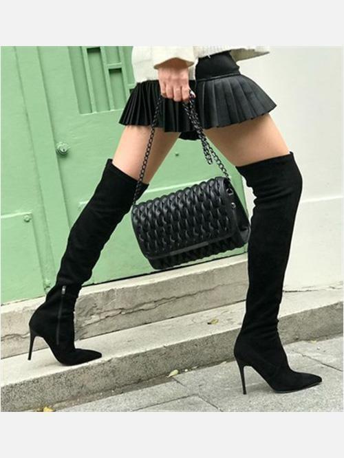 Kelly Suede Long Boot Black - Topuklu Çizme