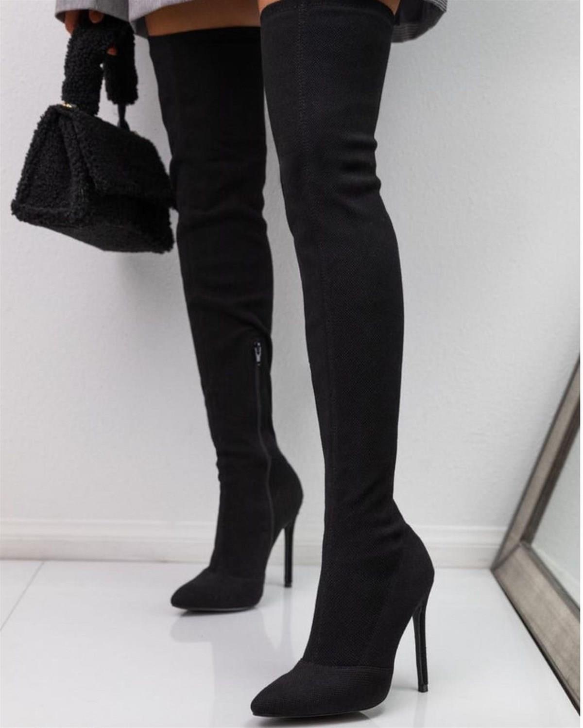 Kelly Suede Long Boot Black - Topuklu Çizme