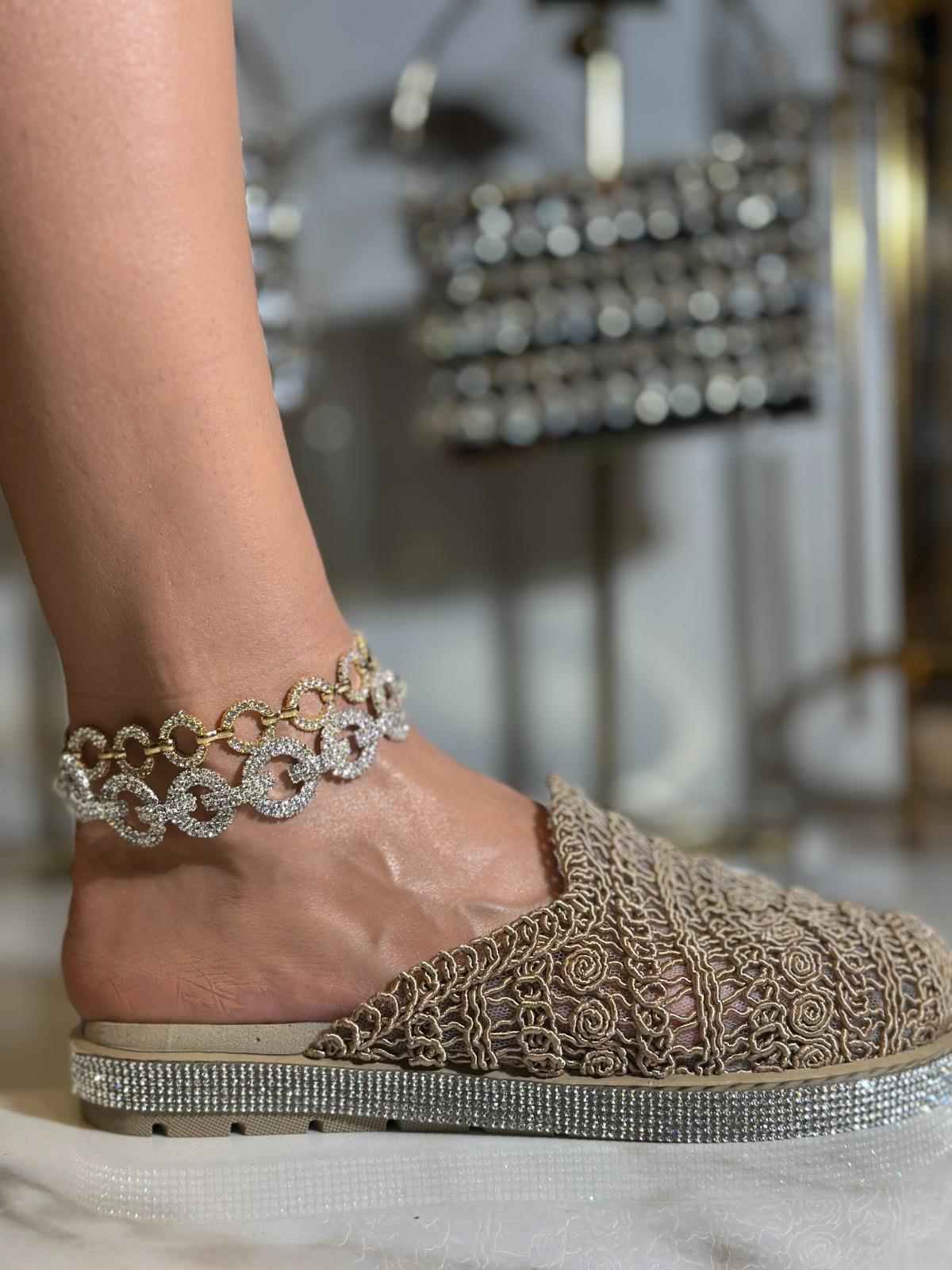 Koase Extreme Kristal Taşlı Triko Terlik Kahverengi - KADIN AYAKKABI