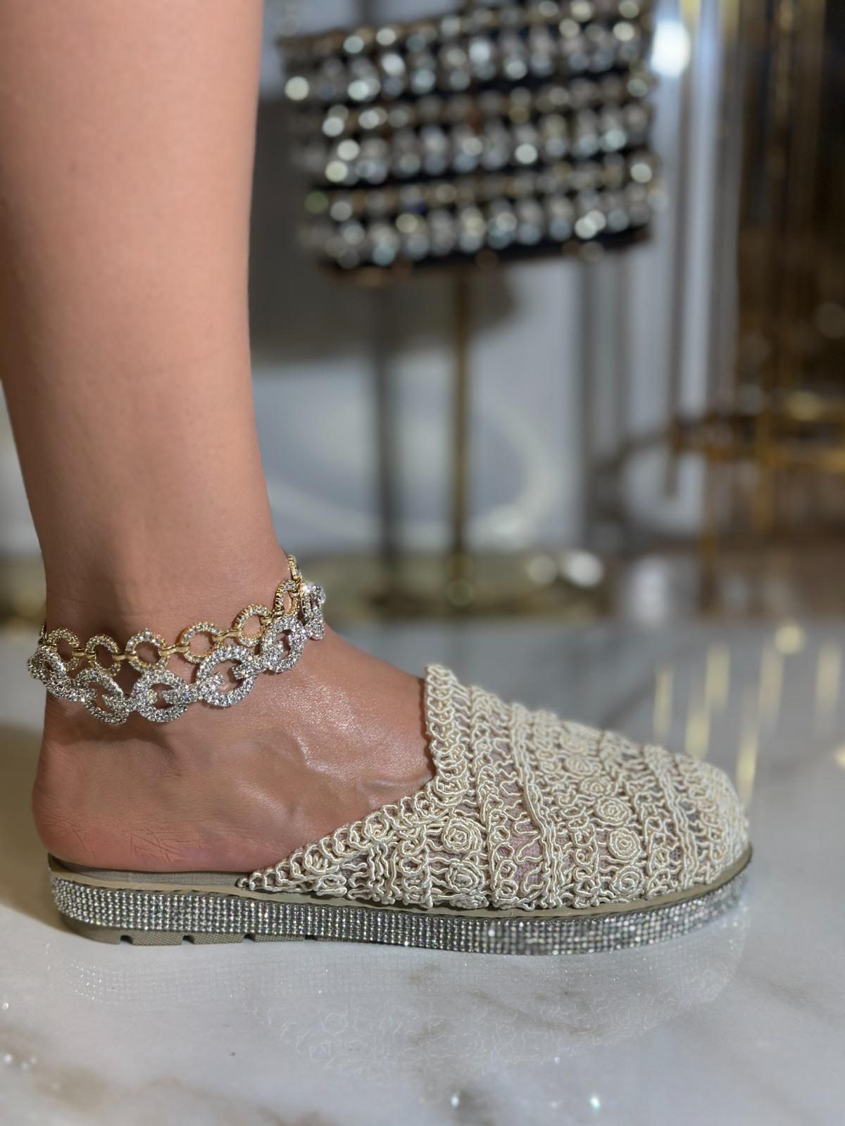 Koase Extreme Kristal Taşlı Triko Terlik Bej - KADIN AYAKKABI