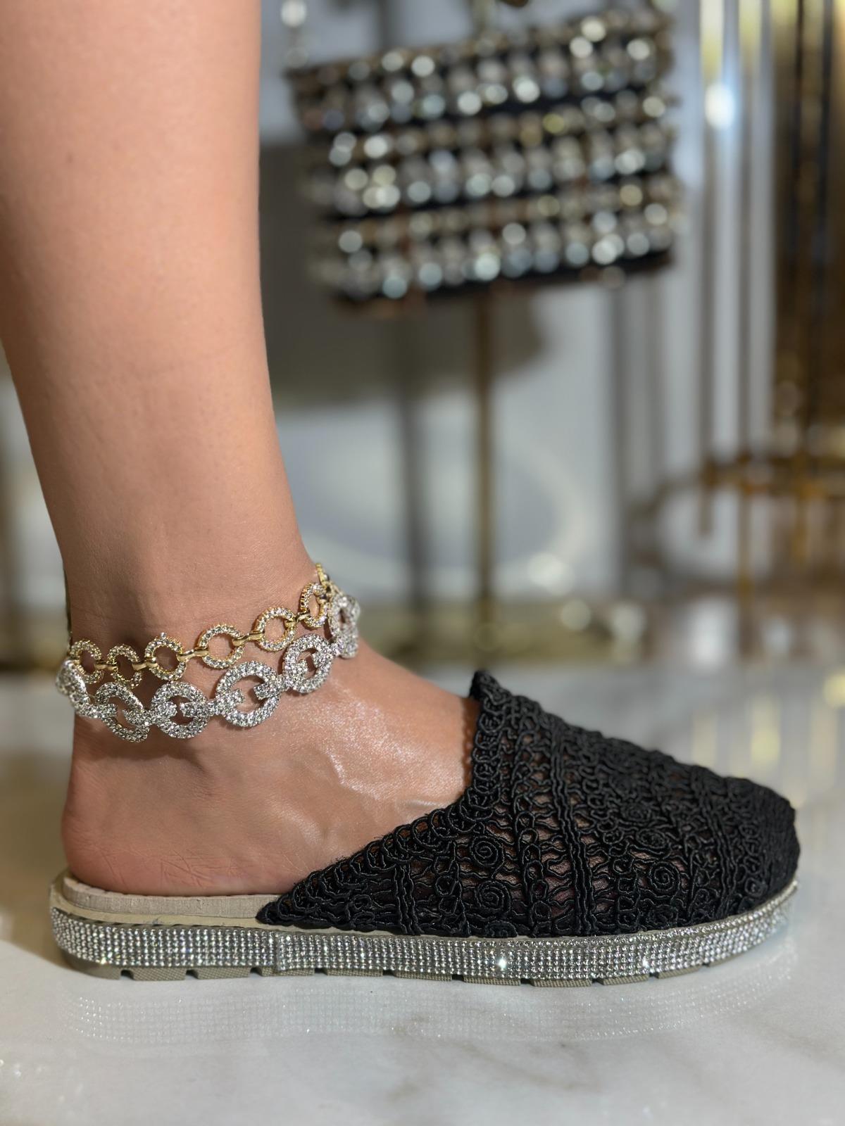 Koase Extreme Kristal Taşlı Triko Terlik Siyah - KADIN AYAKKABI