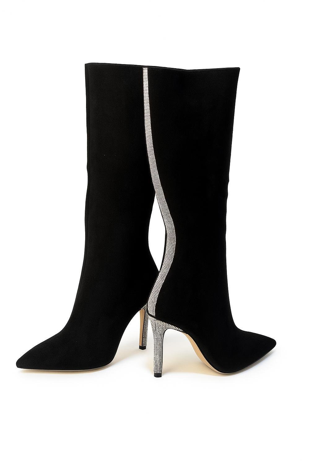 Kokila Süet İnce Topuklu Çizme Siyah - 