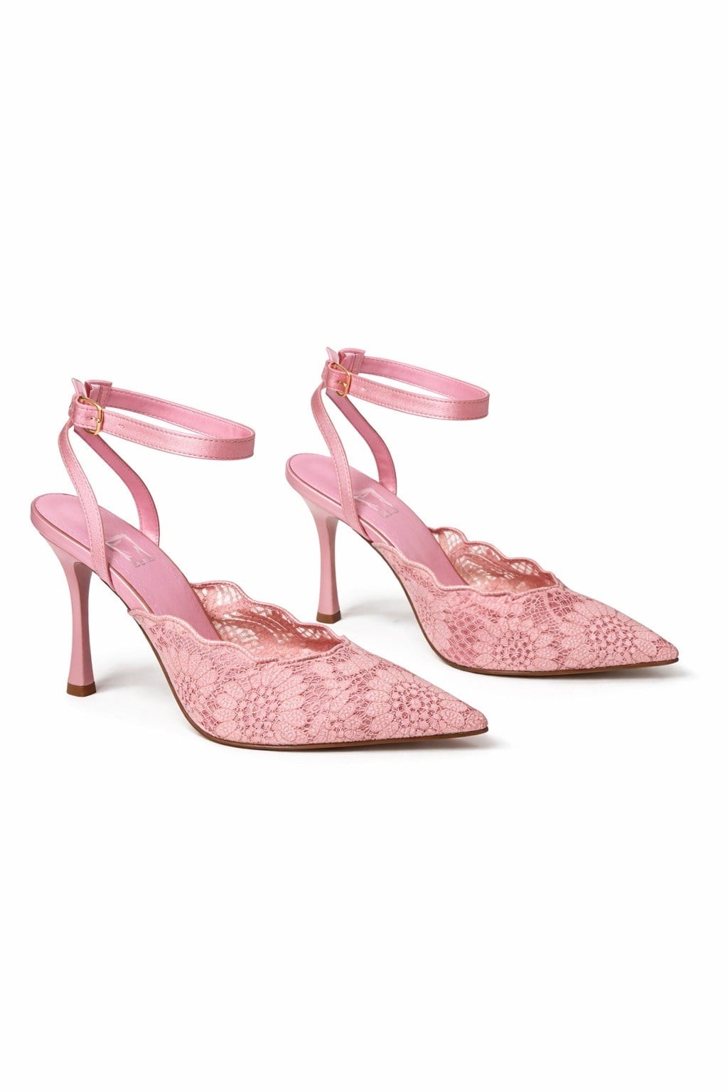 Lace Heart Dantel Stiletto Pembe - Stiletto