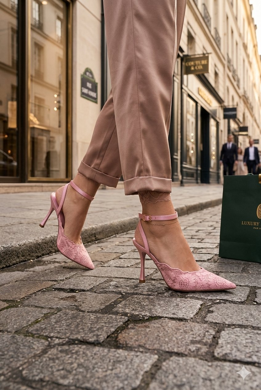 Lace Heart Dantel Stiletto Pembe - Stiletto