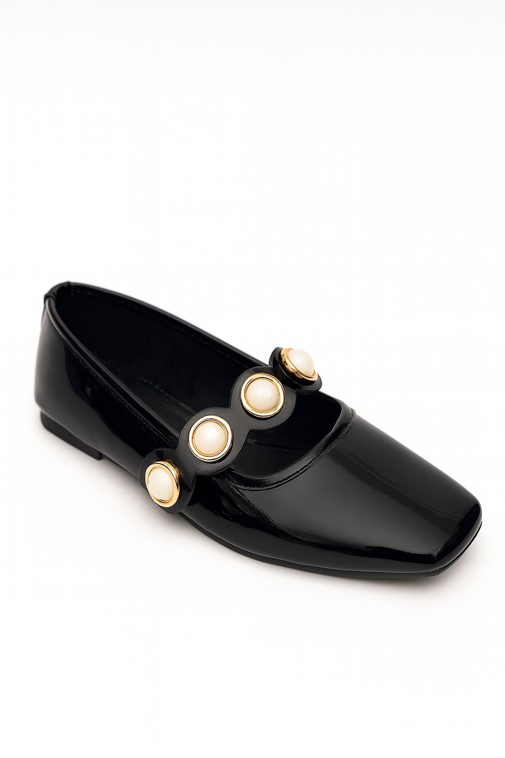 Lala İnci Rugan Babet Siyah - KADIN AYAKKABI