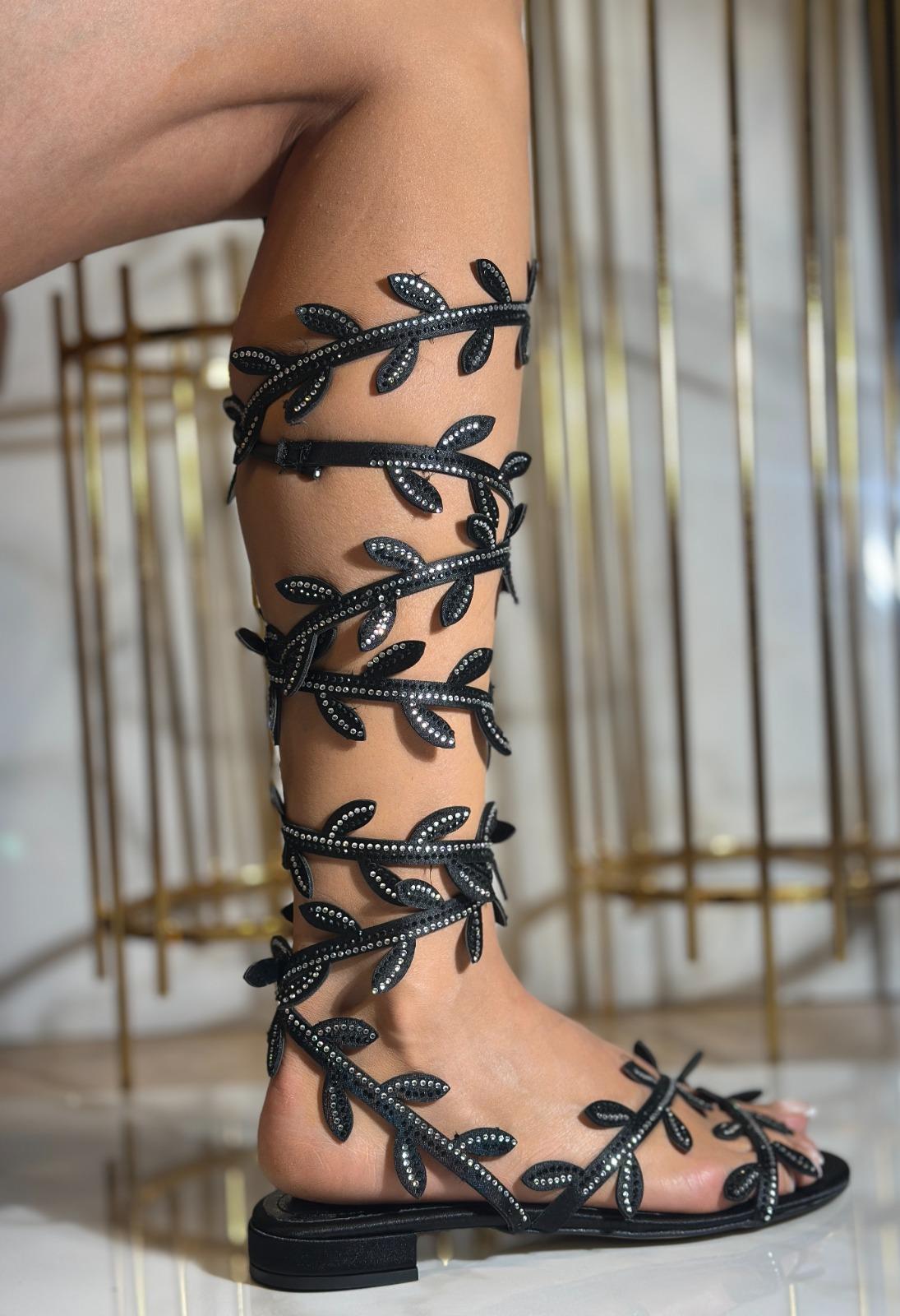 Lamia Kristal Taşlı Sandalet Siyah - KADIN AYAKKABI