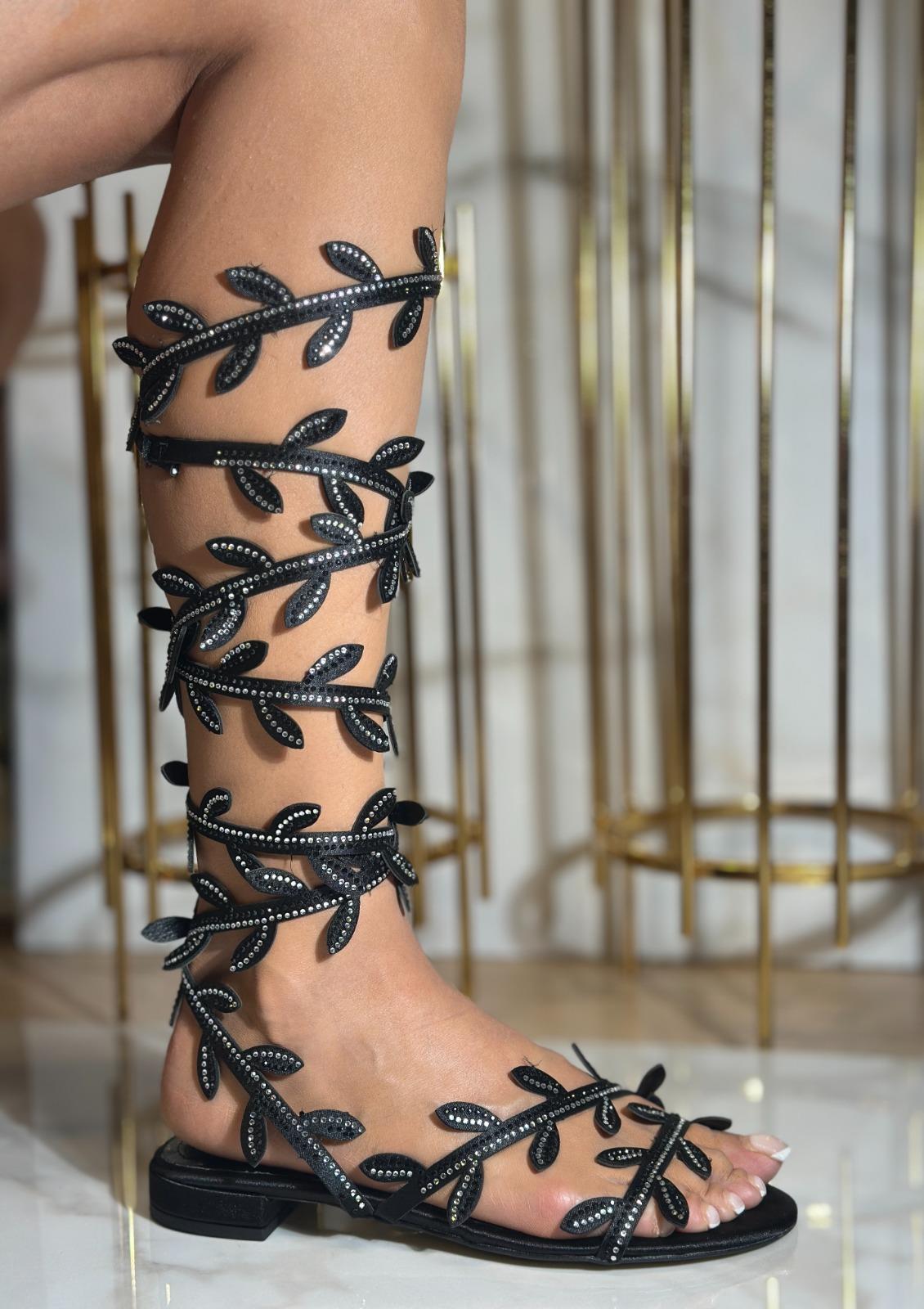 Lamia Kristal Taşlı Sandalet Siyah - KADIN AYAKKABI