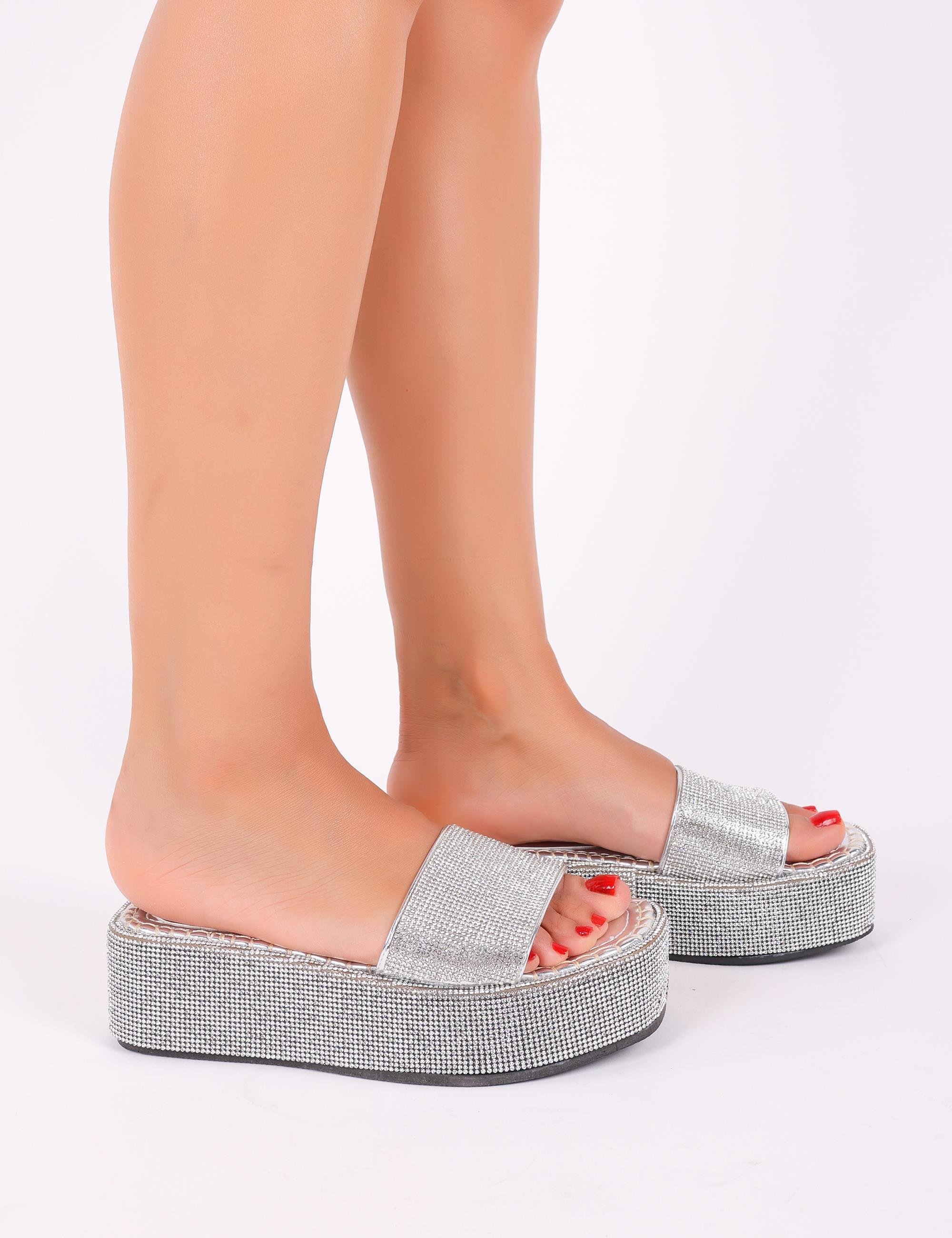 Leila Crystal Stone Slipper Silver - WOMAN SHOES