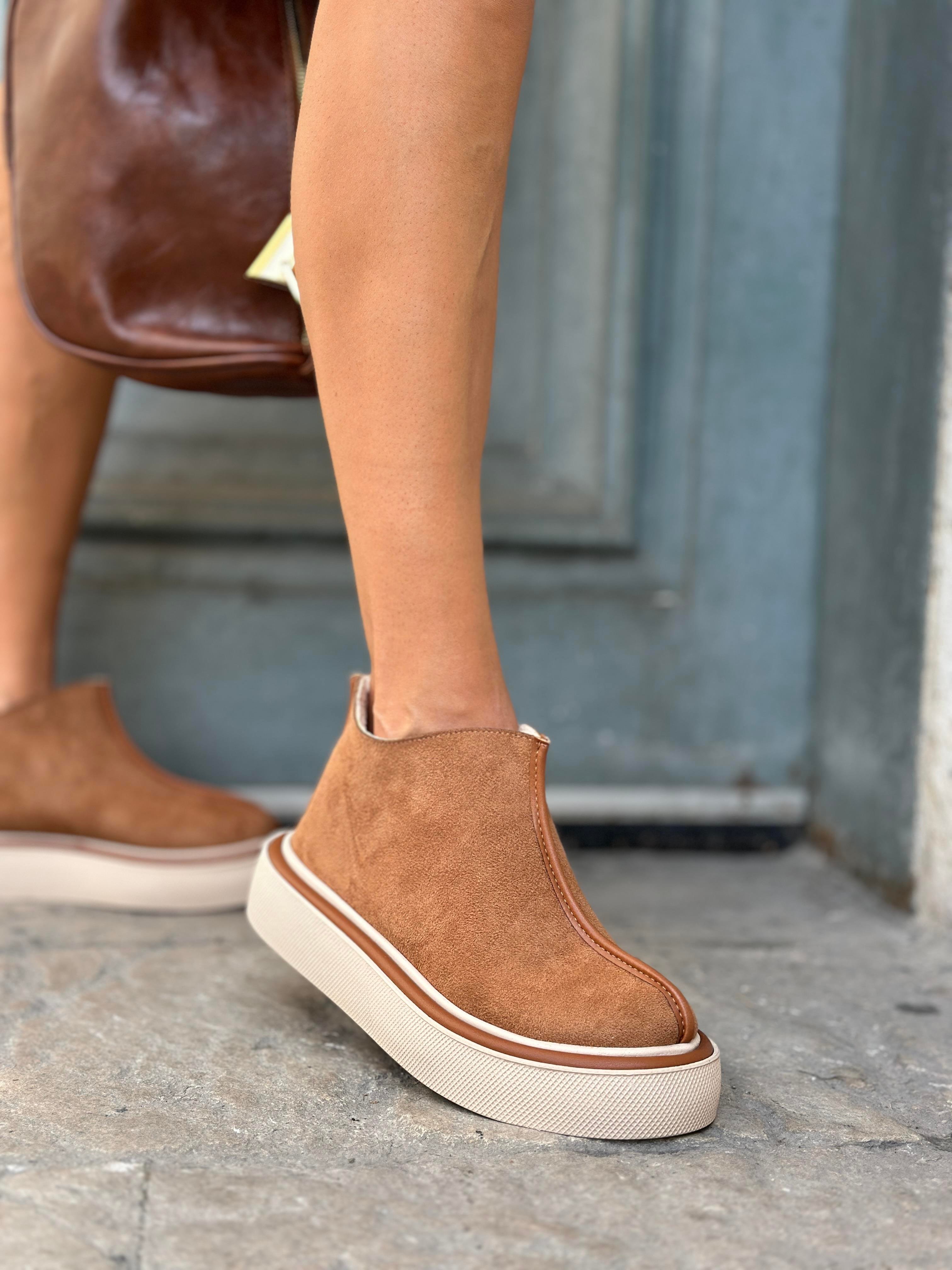 Lena Bot Kahverengi - Düz Bot