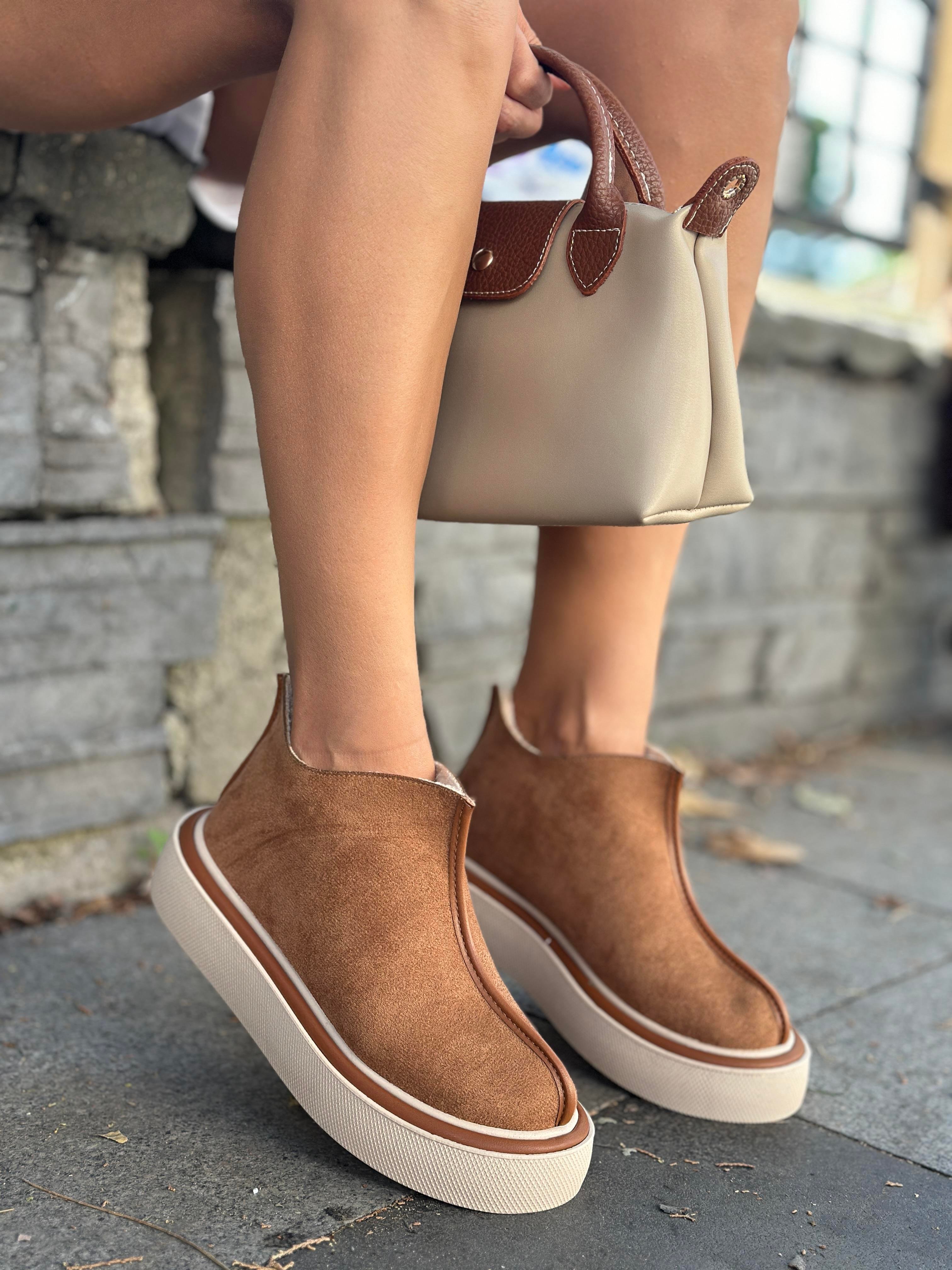 Lena Bot Kahverengi - Düz Bot