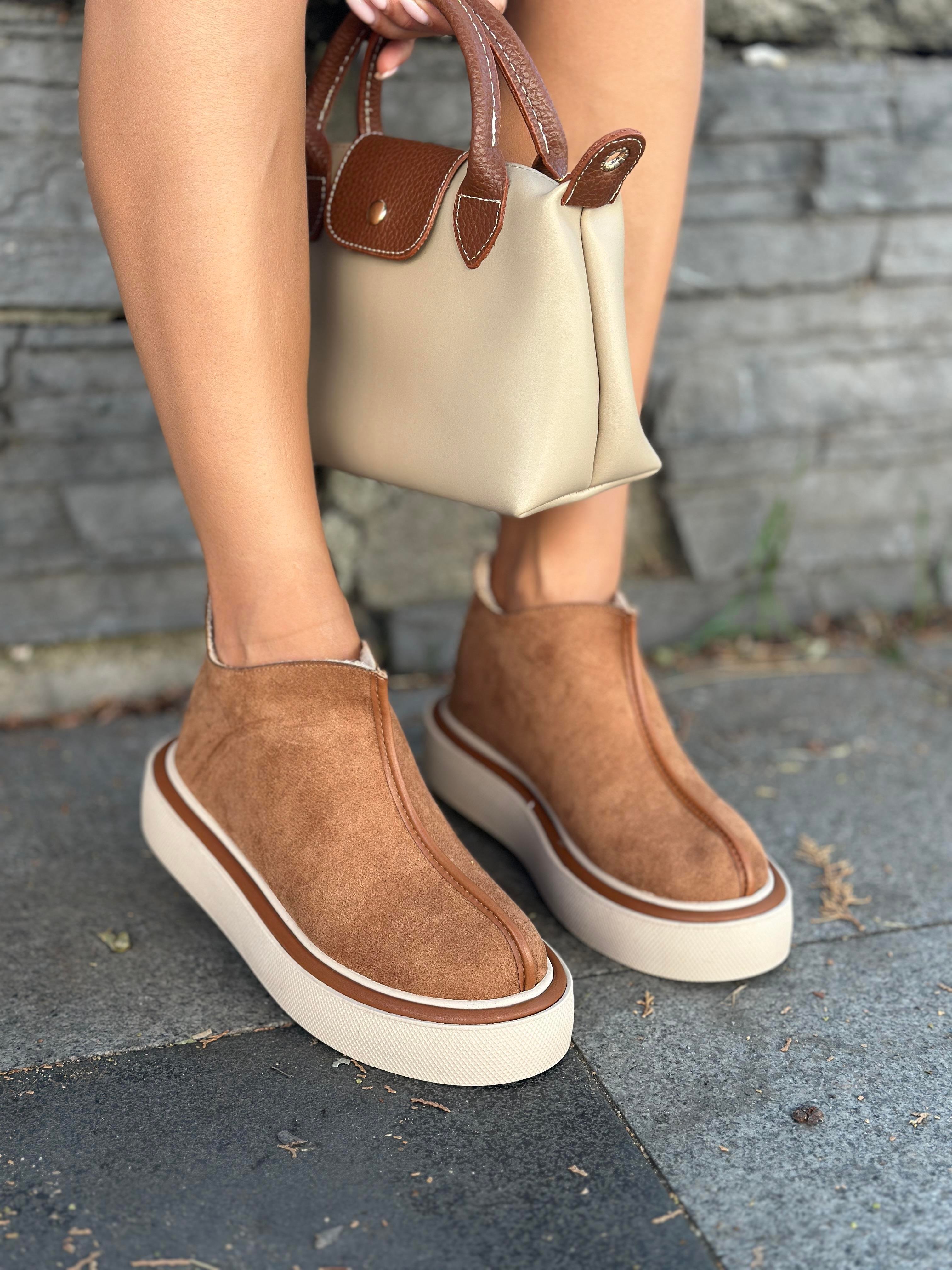 Lena Bot Kahverengi - Düz Bot