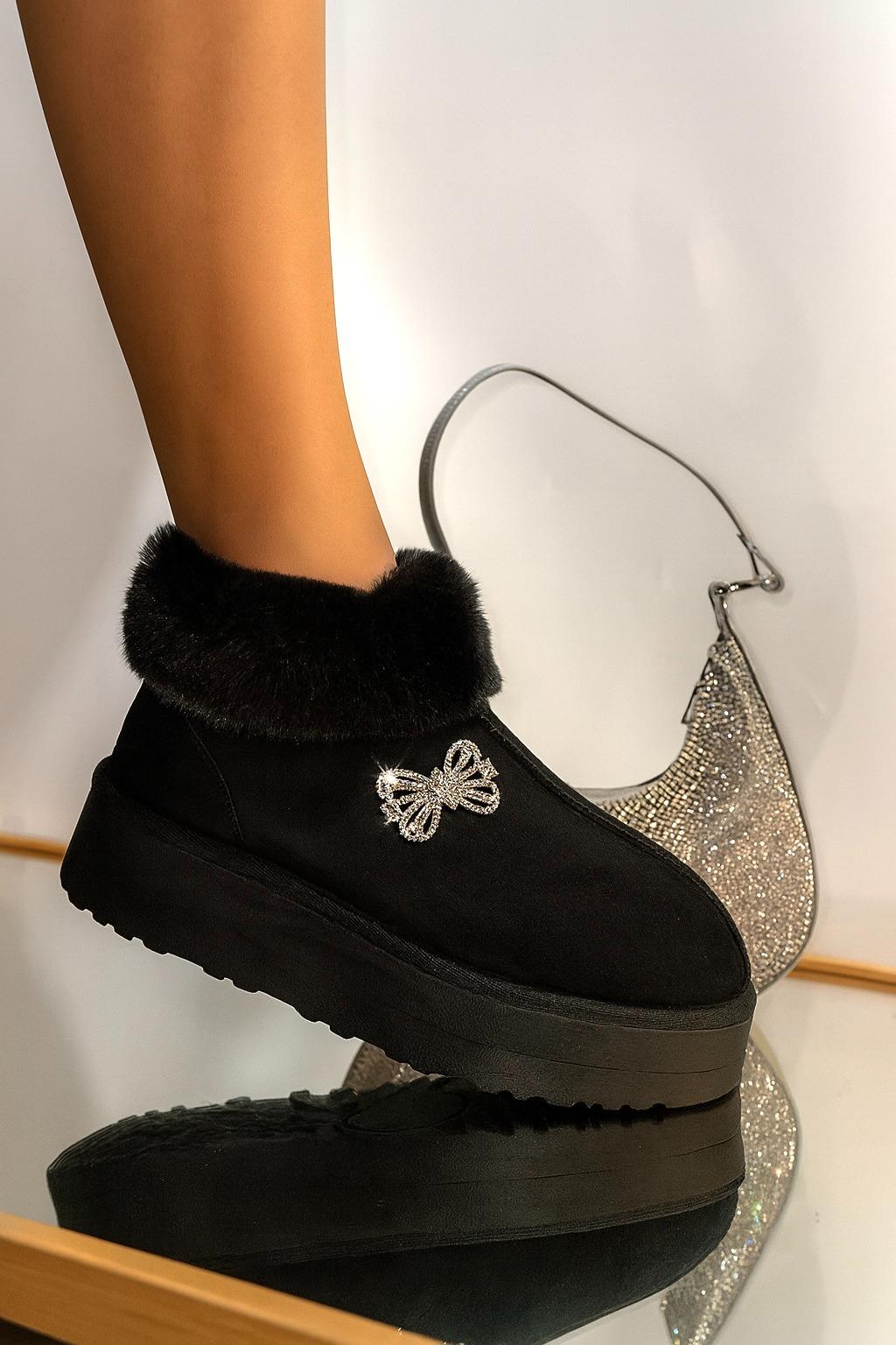 Leonard Kürklü Bot Siyah - ANKLE BOOTS