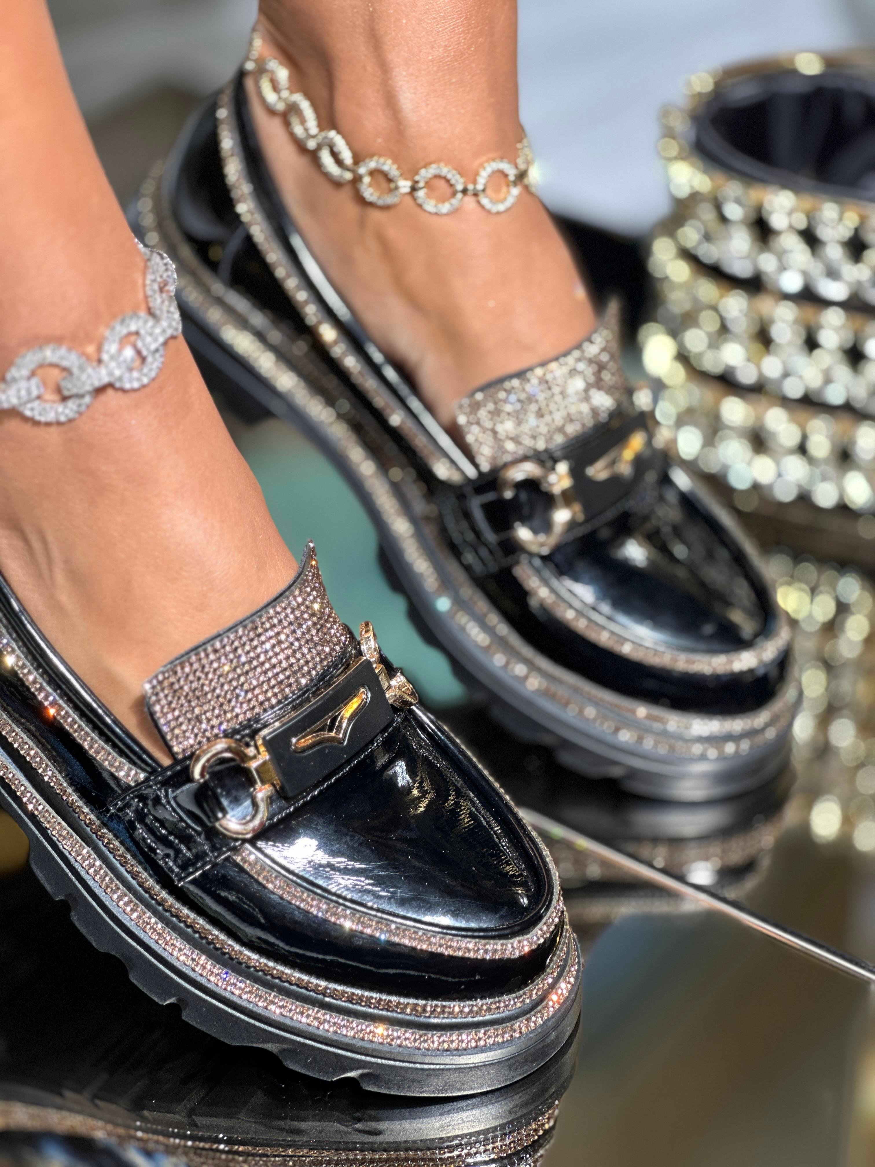 Lessy Kristal Taşlı Rugan Loafer Siyah - WOMAN SHOES