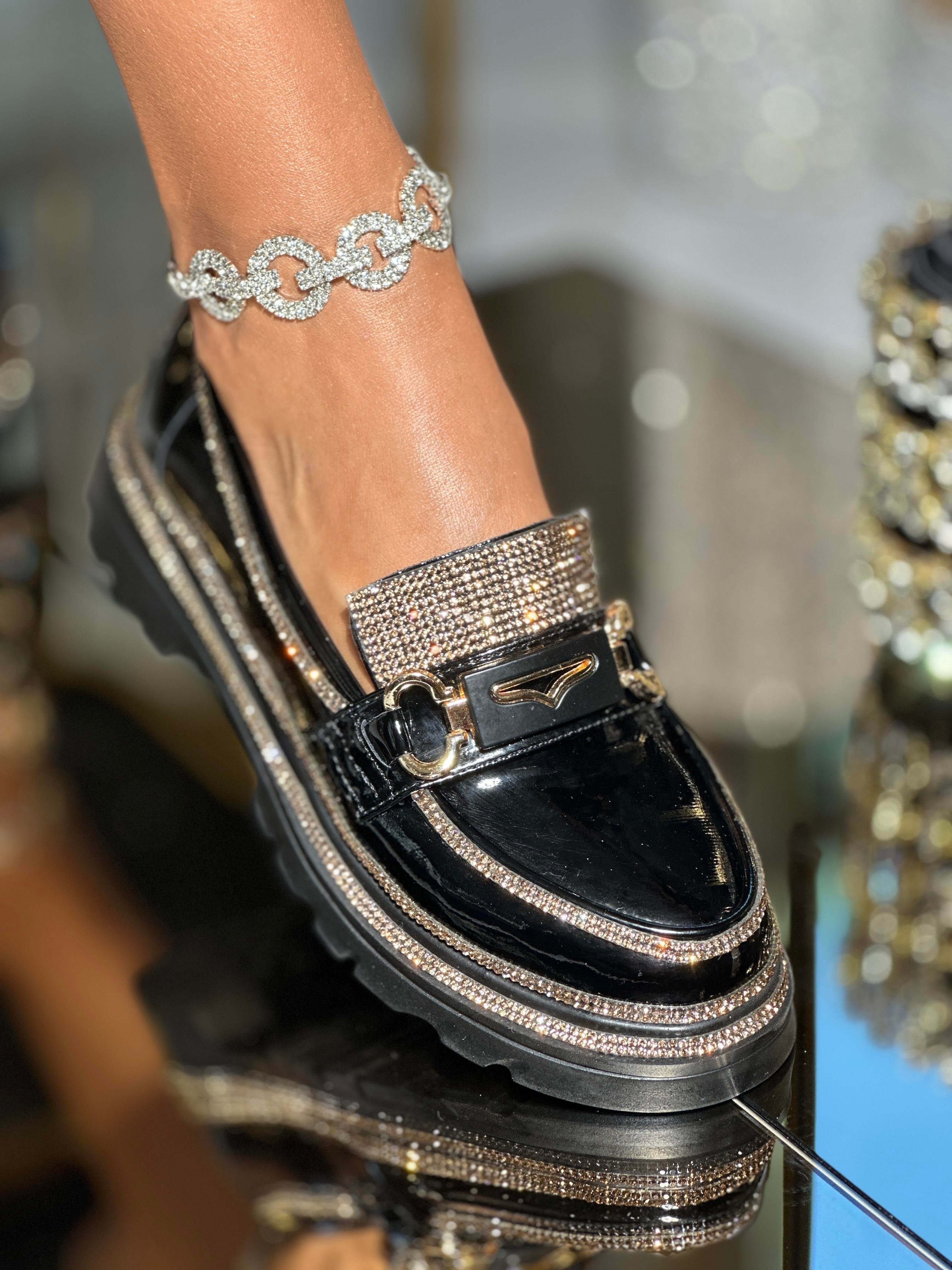 Lessy Kristal Taşlı Rugan Loafer Siyah - WOMAN SHOES