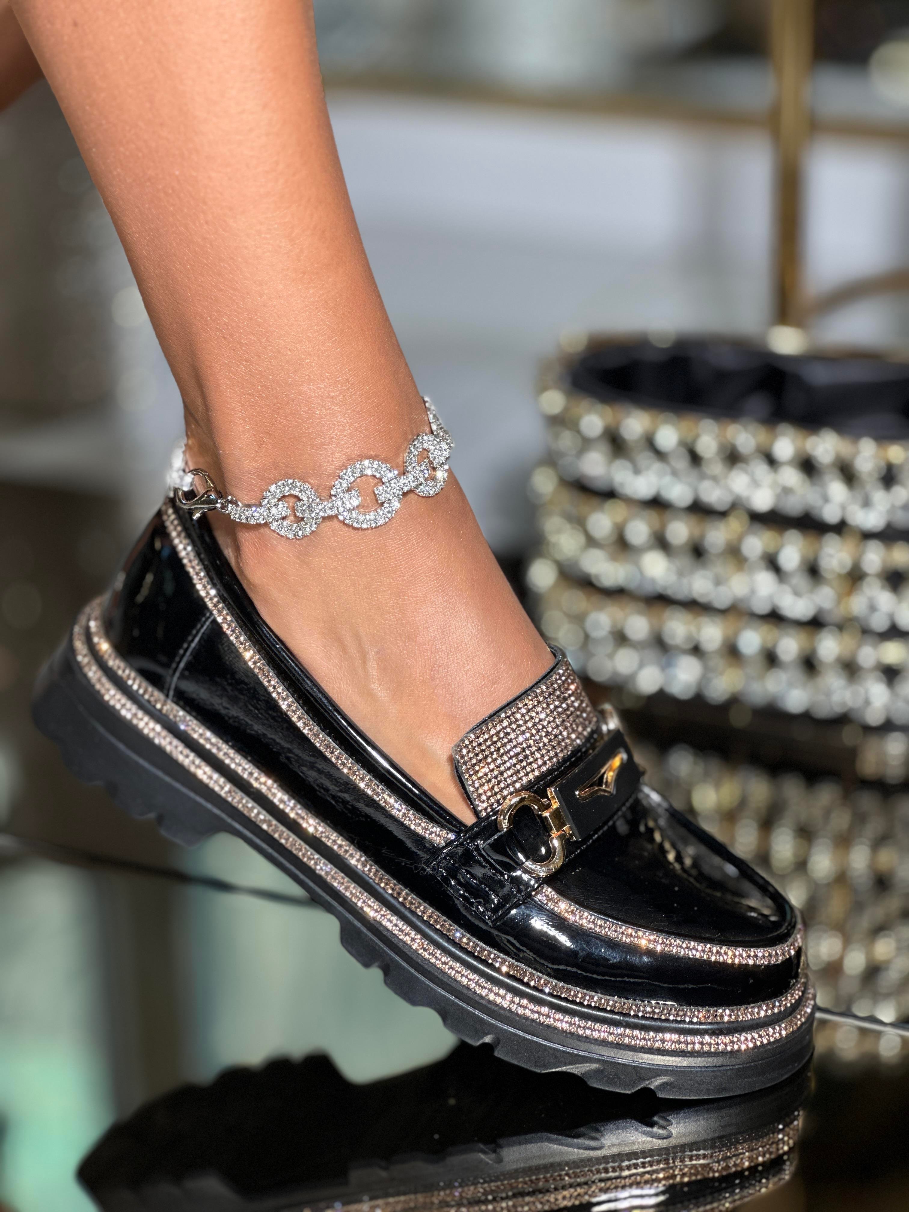 Lessy Kristal Taşlı Rugan Loafer Siyah - WOMAN SHOES